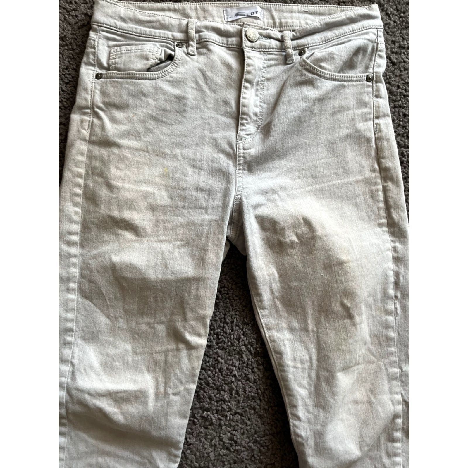 Loft VINTAGE Loft High Waist Skinny Jeans Gray Pocket Crop Zip Fly Boho Raw Hem Sz 29 / 8 Women Jeans Regular Size 29 Gray Size 29" - 2 Thumbnail