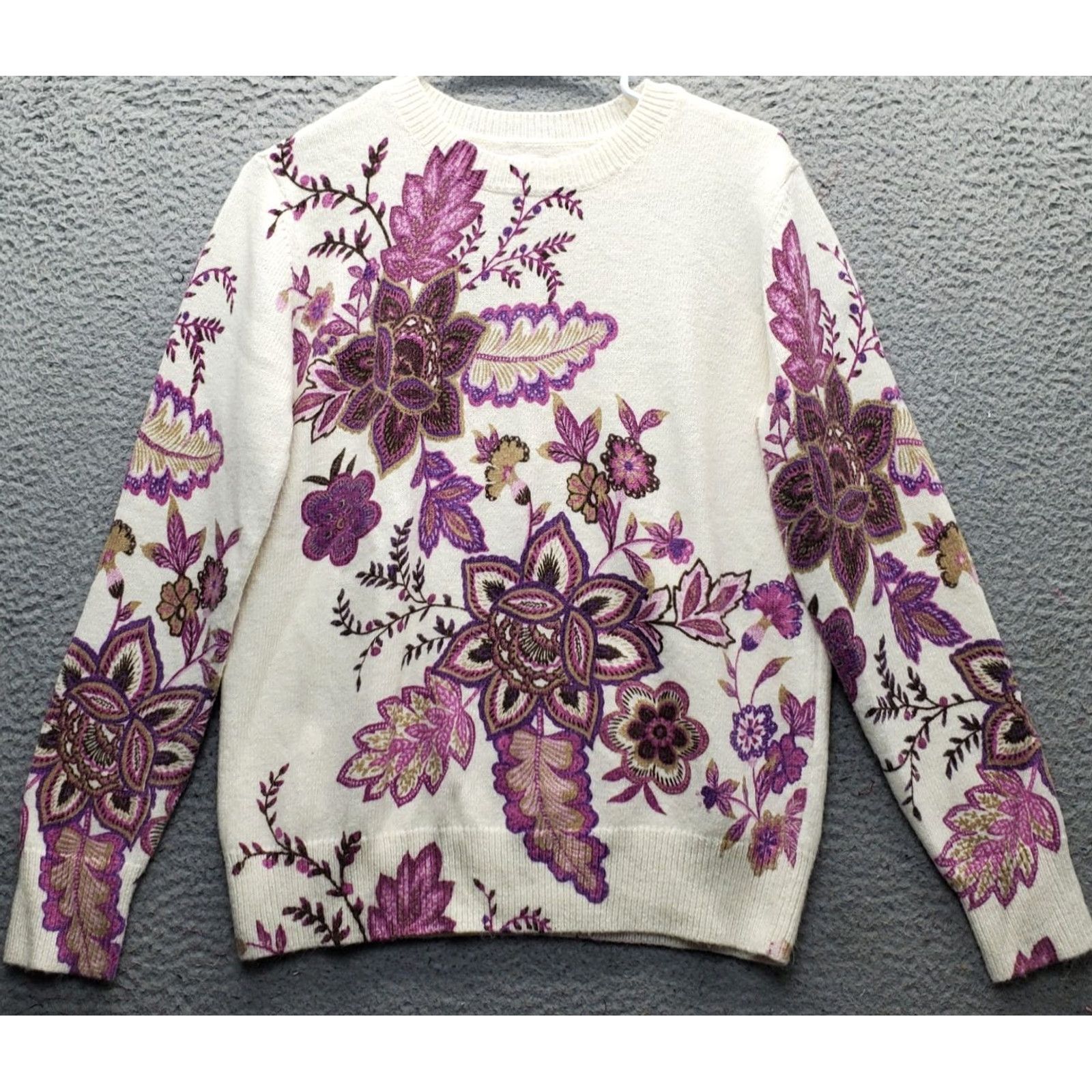 Loft LOFT Womens Size M Multicolor Floral Knit Raglan Sleeve Crew Neck Pullover Sweater Size M / US 6-8 / IT 42-44 - 2 Thumbnail