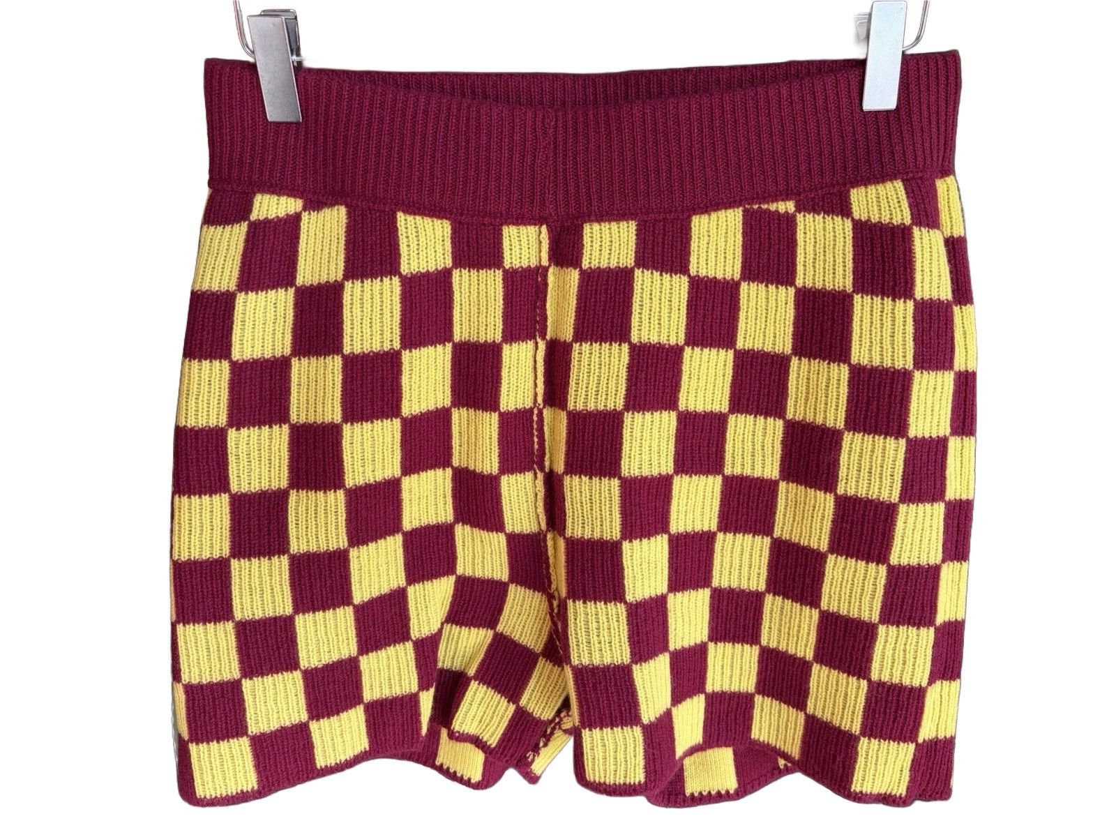 The Elder Statesman Checkerboard Knit Shorts Red Yellow Cashmere Size US 34 / EU 50 - 3 Thumbnail