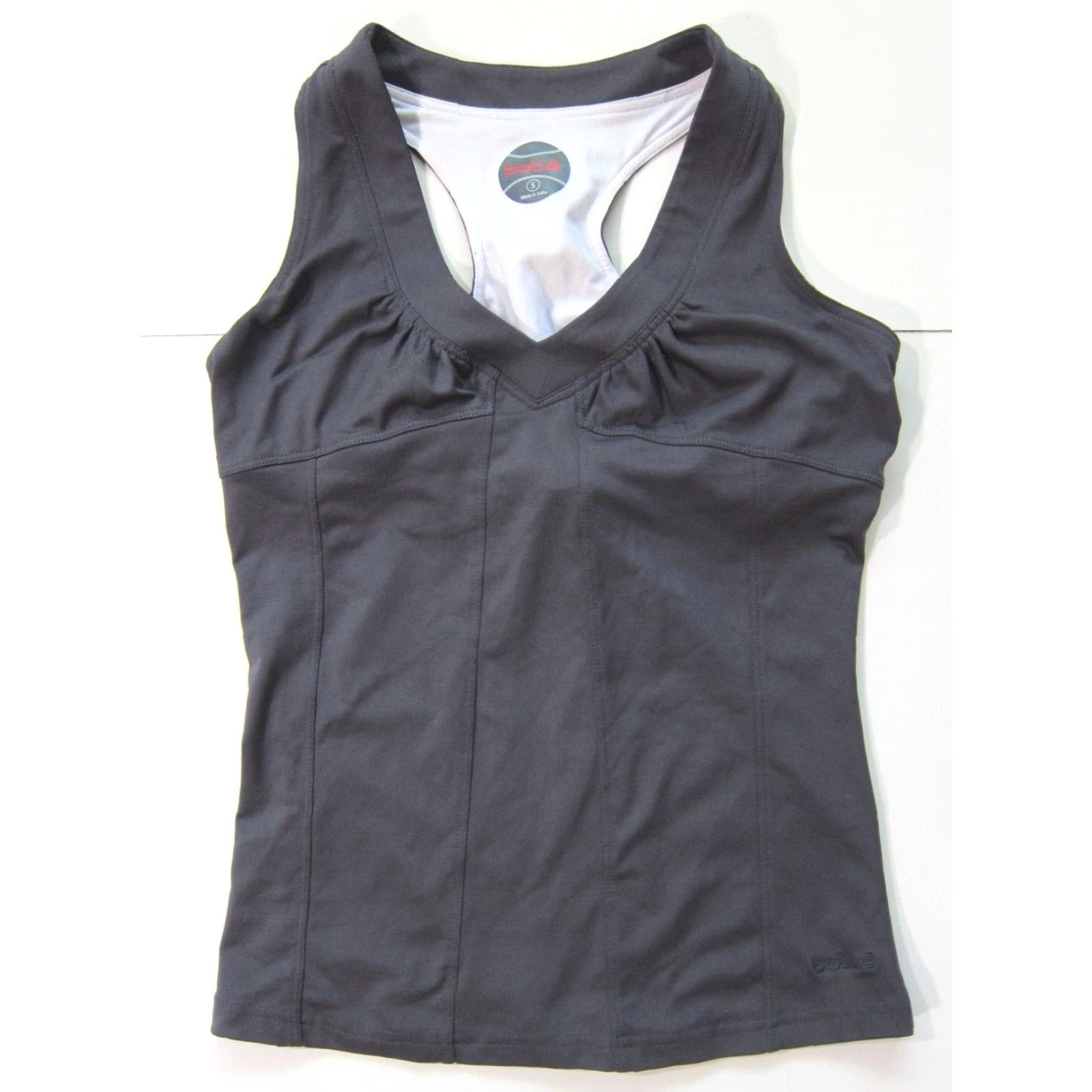 Vintage Bolle' Grey Stretch Built In Bra T-Back Yoga Run Workout Top Shirt Women Small Size S / US 4 / IT 40 - 2 Thumbnail