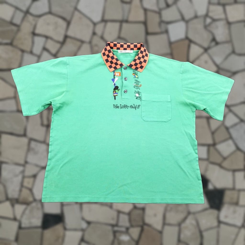 Hardy Amies VINTAGE Hardy Amies Polo Shirt Mens Large Green Embroidered Golf Contrast Collar Size US L / EU 52-54 / 3 - 1 Thumbnail