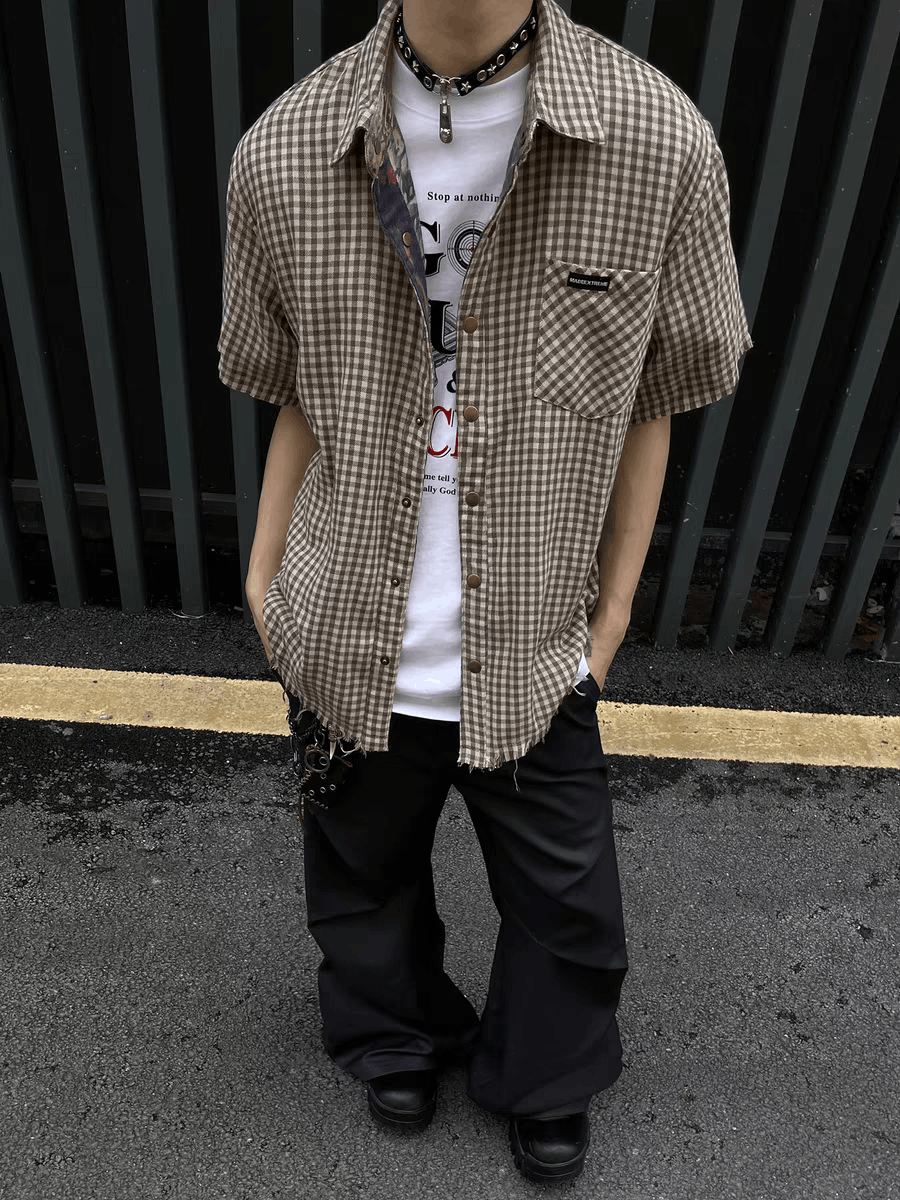 Japanese Brand × Vintage Gray Plaid Loose Casual Plaid Shirt Size US L / EU 52-54 / 3 - 3 Thumbnail