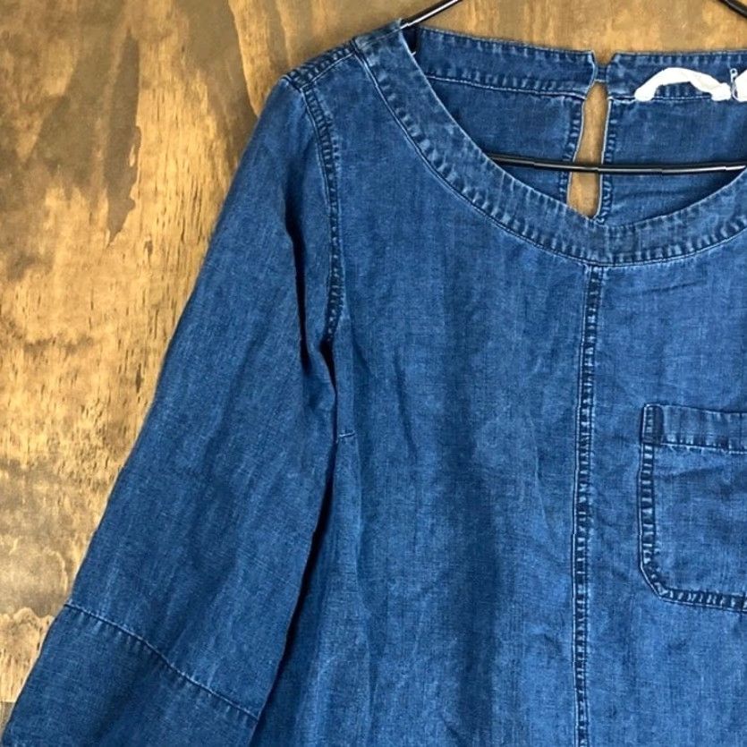 Soft Surroundings Soft Surroundings Shirt Blue Scoop Neck 3/4 Sleeve Tencel Large Womens Regular Adult L Casual Workwear Size L / US 10 / IT 46 - 4 Thumbnail