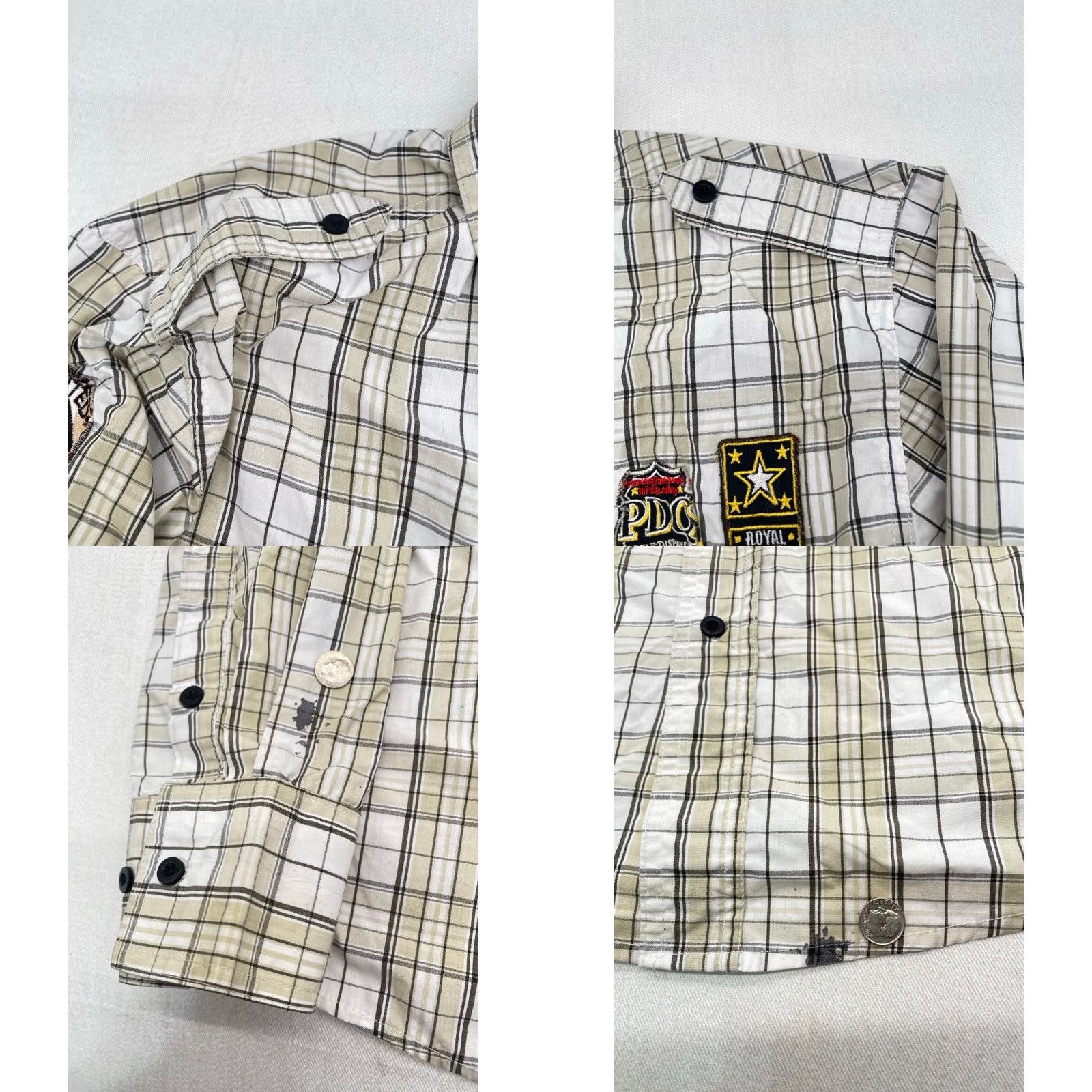 Element Five Elementz Mens 3XL Long Sleeve Button-Up Beige Plaid Patches Logo Shirt Size US XXL / EU 58 / 5 - 8 Thumbnail