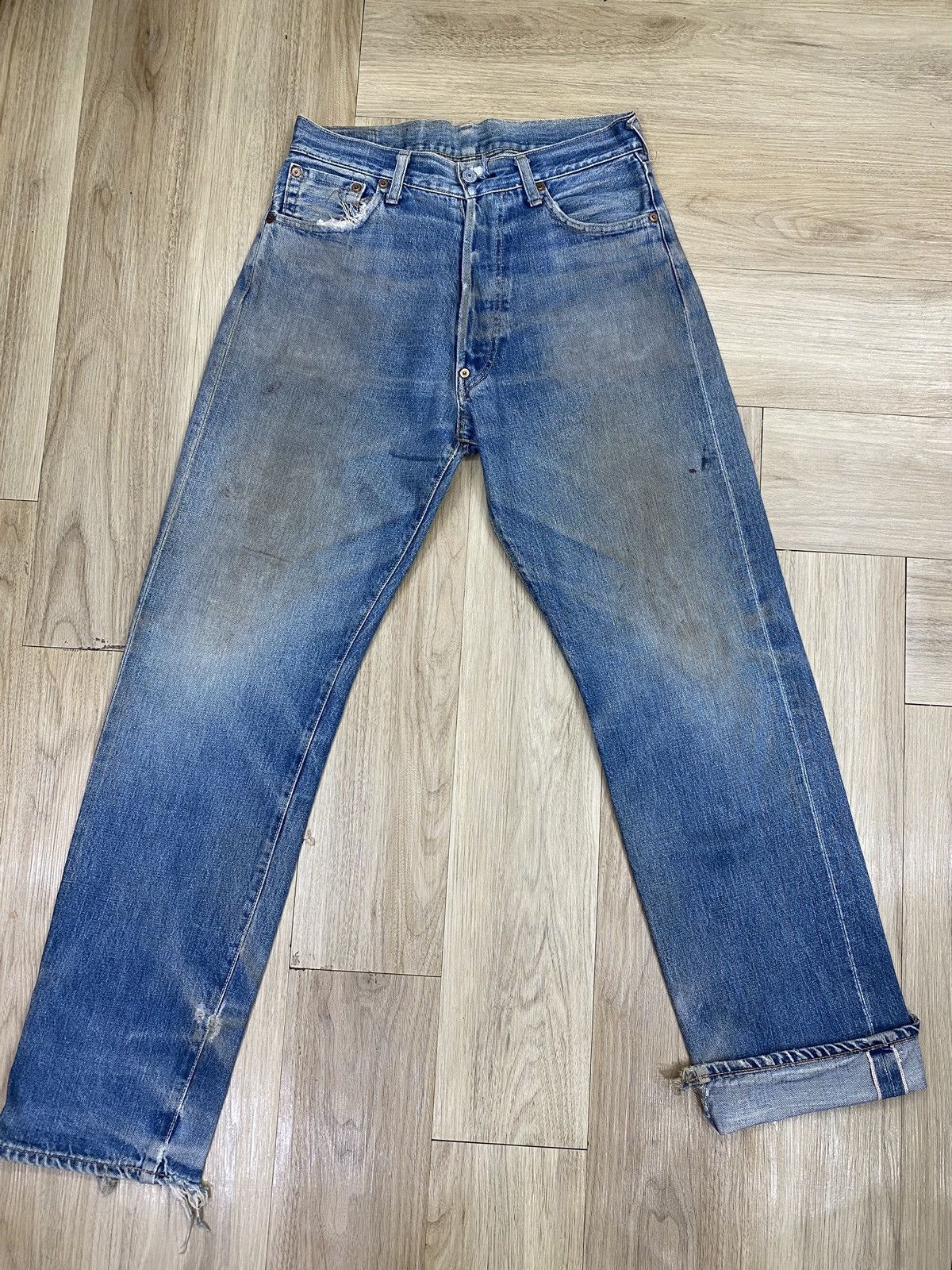 image of Distressed Denim x Vintage Size 31 Distressed Evis Dirt Faded Made In Japan in Blue, Men's