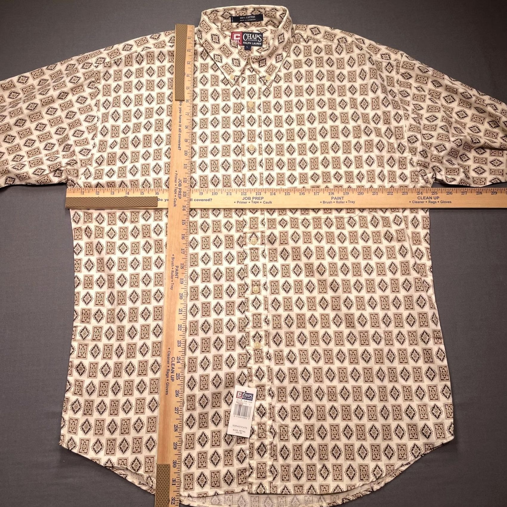 Ralph Lauren Chaps Ralph Lauren Shirt Mens Large Beige Geometric Print Long Sleeve Button Up Size US L / EU 52-54 / 3 - 4 Thumbnail