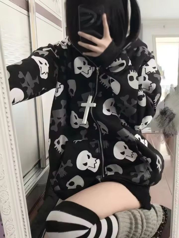 Japanese Brand Y2K Skull Crossbone All-Over Print Full Zip-Up Hoodie Size XL / US 12-14 / IT 48-50 - 6 Thumbnail