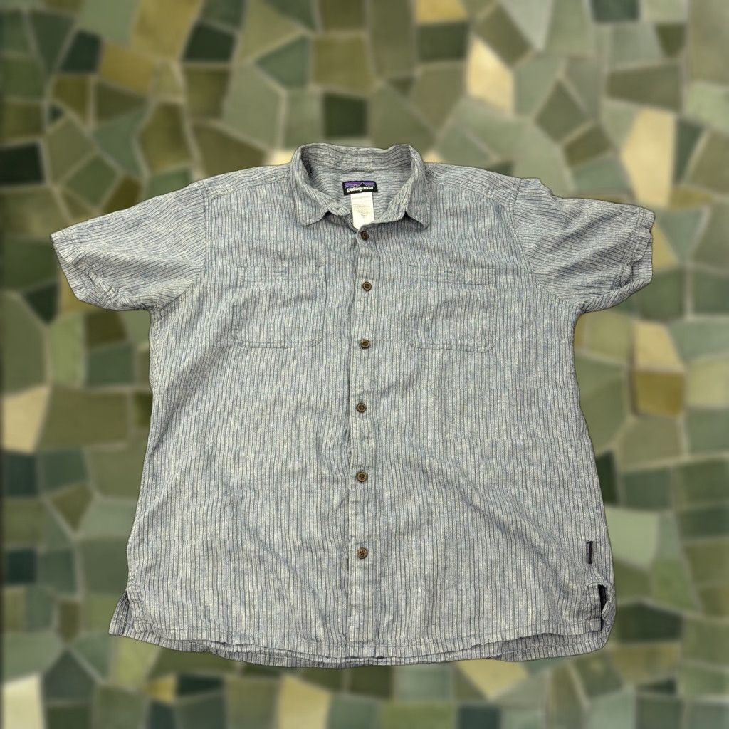 Patagonia Patagonia Shirt Mens XL Blue Gray Stripe Short Sleeve Hemp Organic Cotton Preppy Size US XL / EU 56 / 4 - 1 Thumbnail