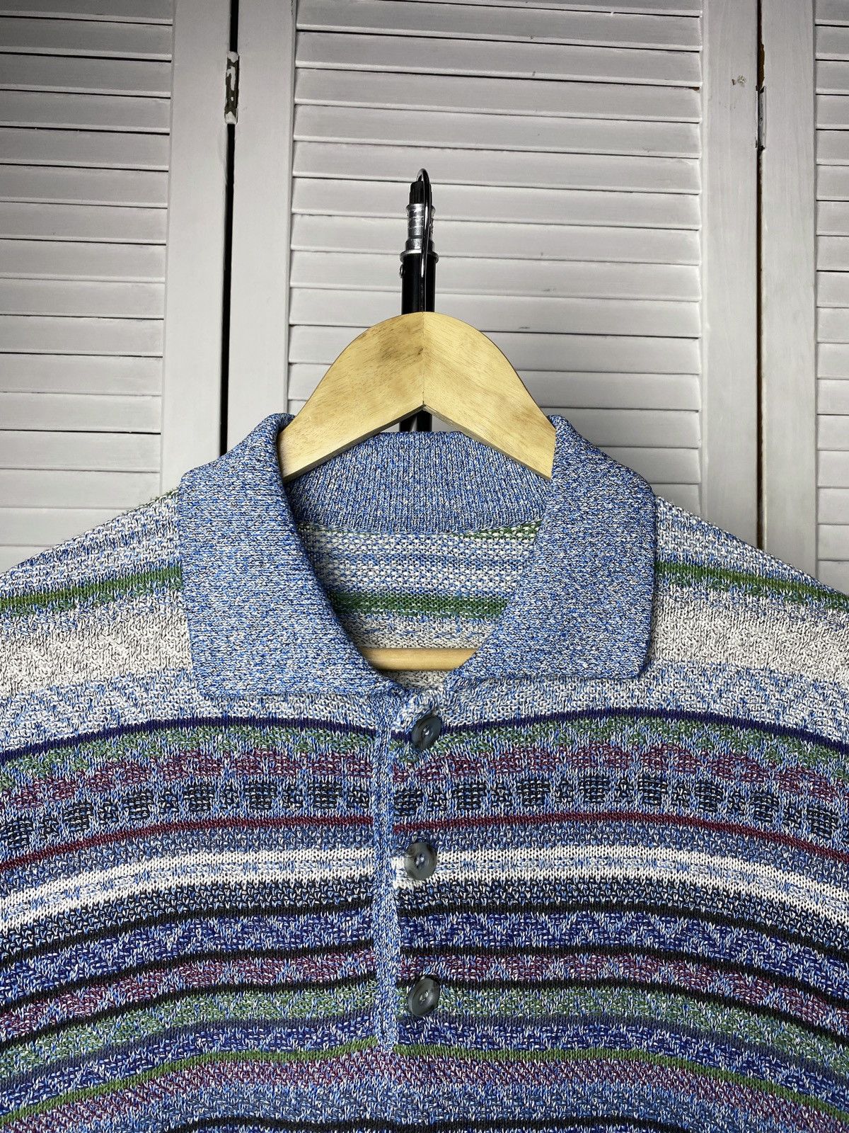 Coogi × Japanese Brand Vintage 80s Coogi Style Striped Knit Polo Neck Sweater Size US M / EU 48-50 / 2 - 8 Thumbnail