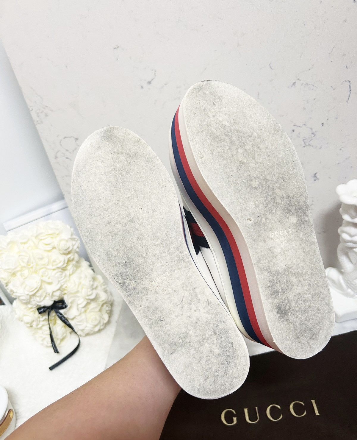 Gucci Authentic Gucci Web Striped Peggy Platform Sneakers 37.5 Size US 7.5 / IT 37.5 - 8 Thumbnail