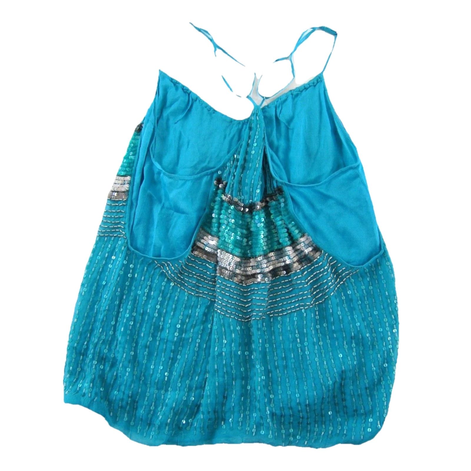 Vintage Chelsea Flower Tank Top Women M Blue 100% Rayon Beaded Spaghetti Strap Round Neck Sleeveless Size M / US 6-8 / IT 42-44 - 2 Thumbnail