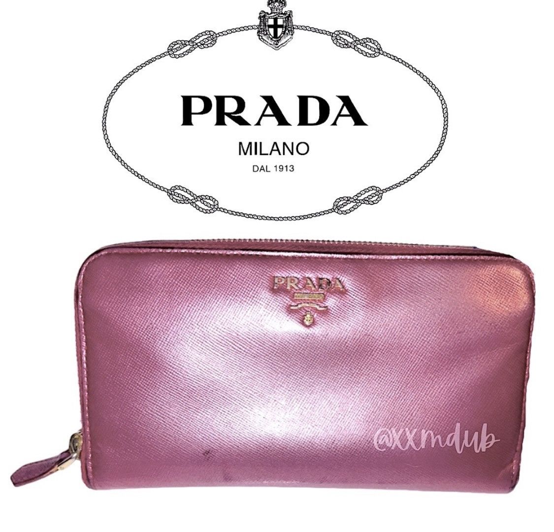 Prada **SOLD**Prada Pearlescent Pink Saffiano Leather Zip Wallet Size ONE SIZE - 1 Thumbnail