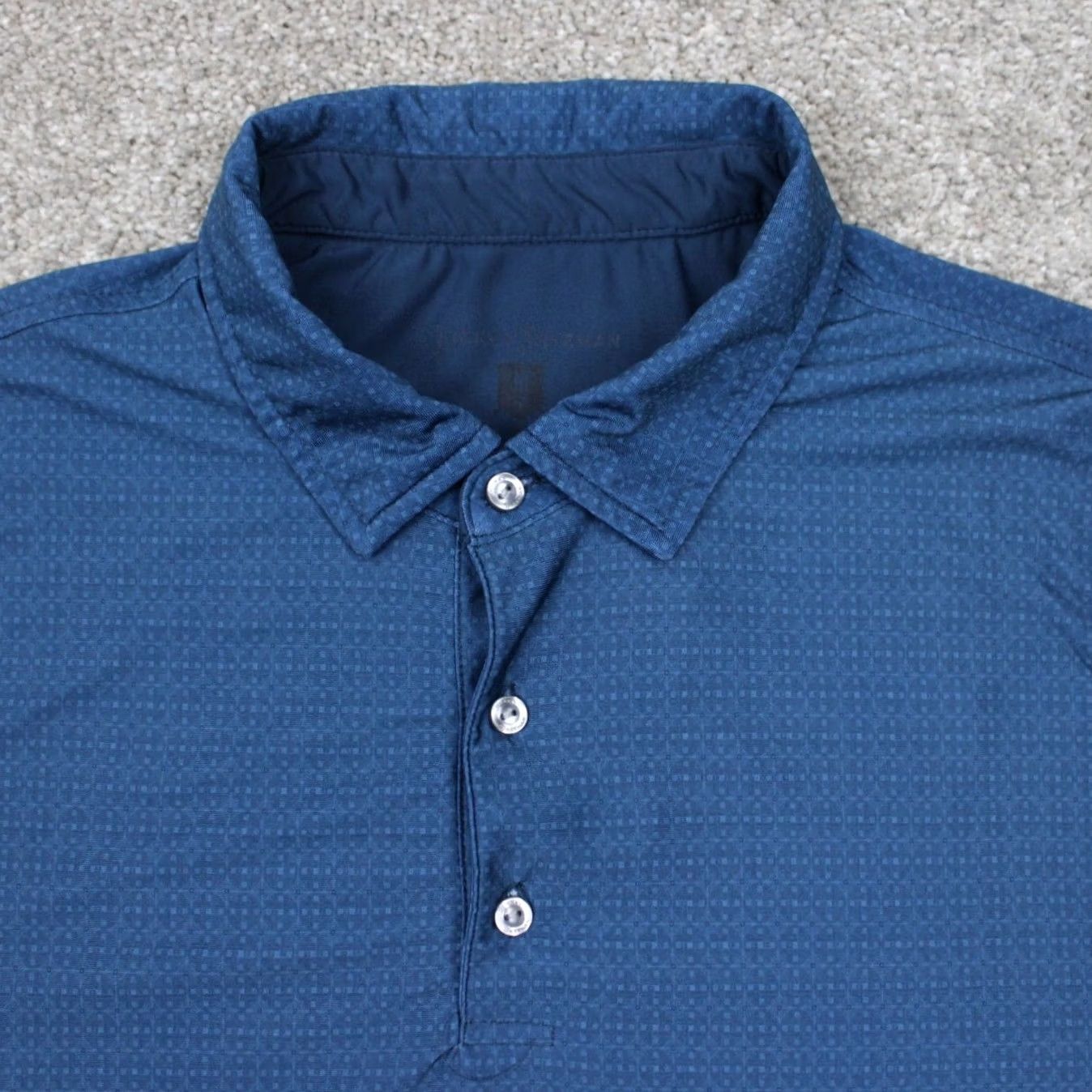 Vintage Hickey Freeman Polo Shirt Mens L Blue Geometric Short Sleeve Stretch Breathable 88% Polyester 12% Spandex Golf Driving Size US L / EU 52-54 / 3 - 5 Thumbnail