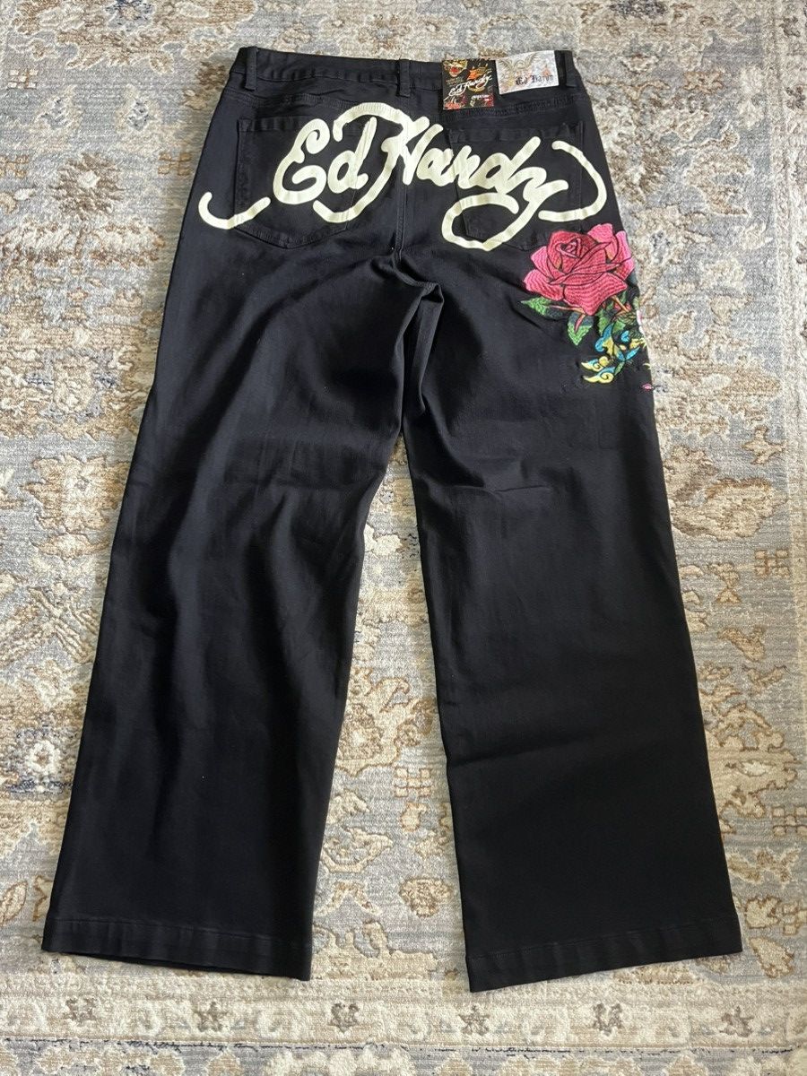 Ed Hardy BLACK ROSE SKULL BAGGY GRAPHIC ED HARDY JEANS 34x32 Size US 34 / EU 50 - 1 Thumbnail