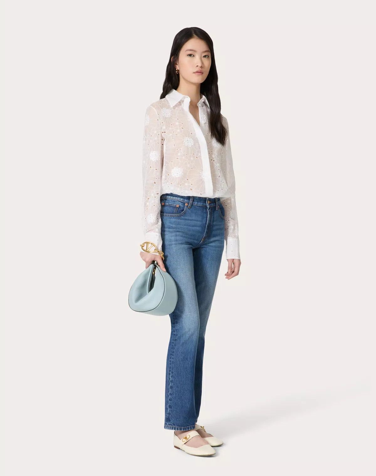 Valentino o1s1wg110426 Daisy Organdis Shirt in White Size S / US 4 / IT 40 - 3 Thumbnail