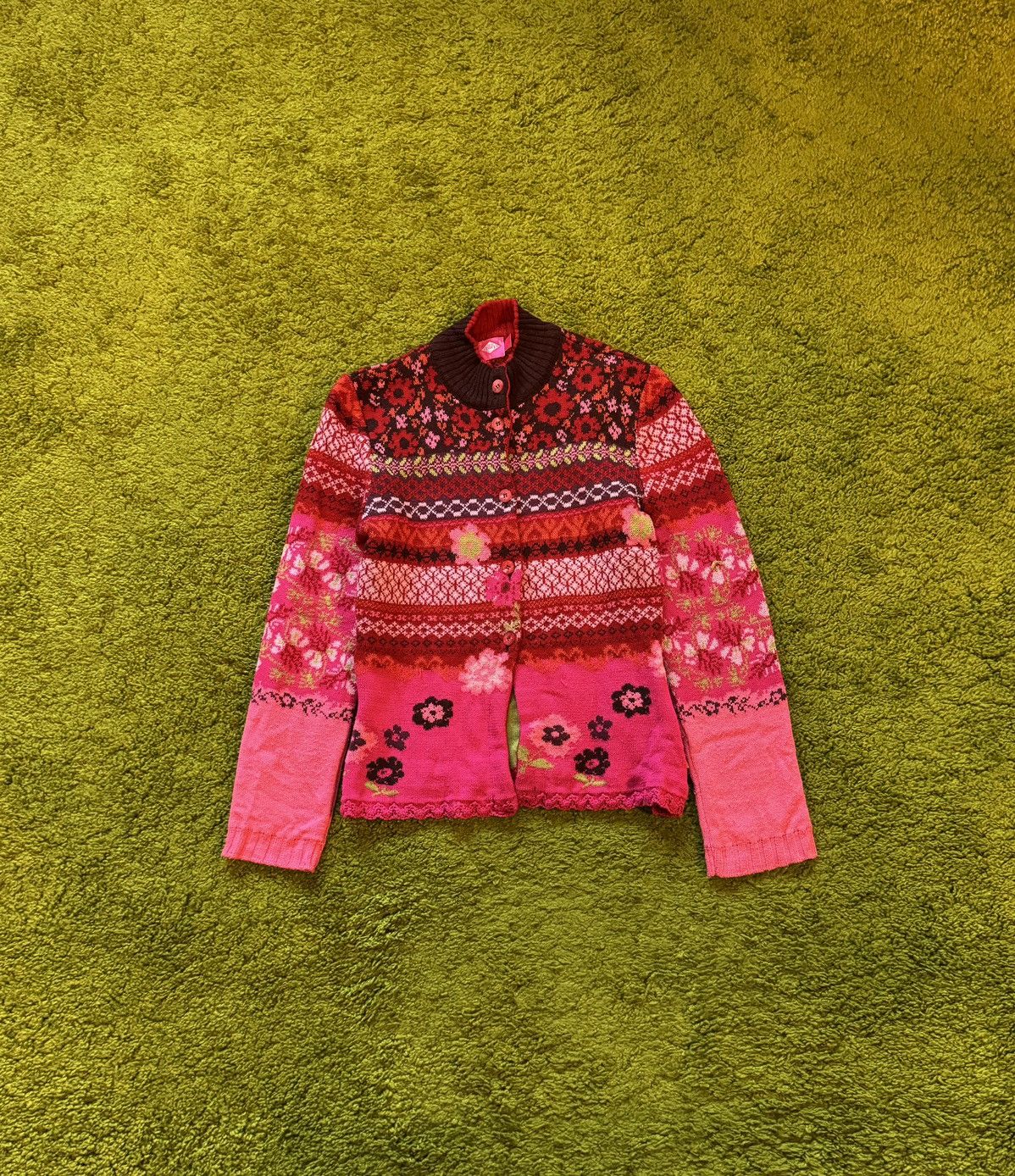 Designer × Oilily × Vintage Oilily 2000s vtg floral coloured wool cardigan sweater Y2K Size L / US 10 / IT 46 - 1 Thumbnail