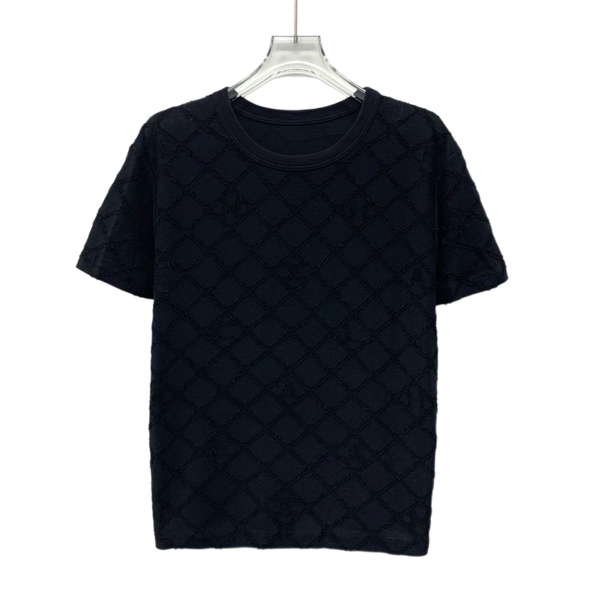 Chanel Chanel Black Diamond-Patterned Flocked Cotton Round-Neck Sho Size S / US 4 / IT 40 - 1 Thumbnail