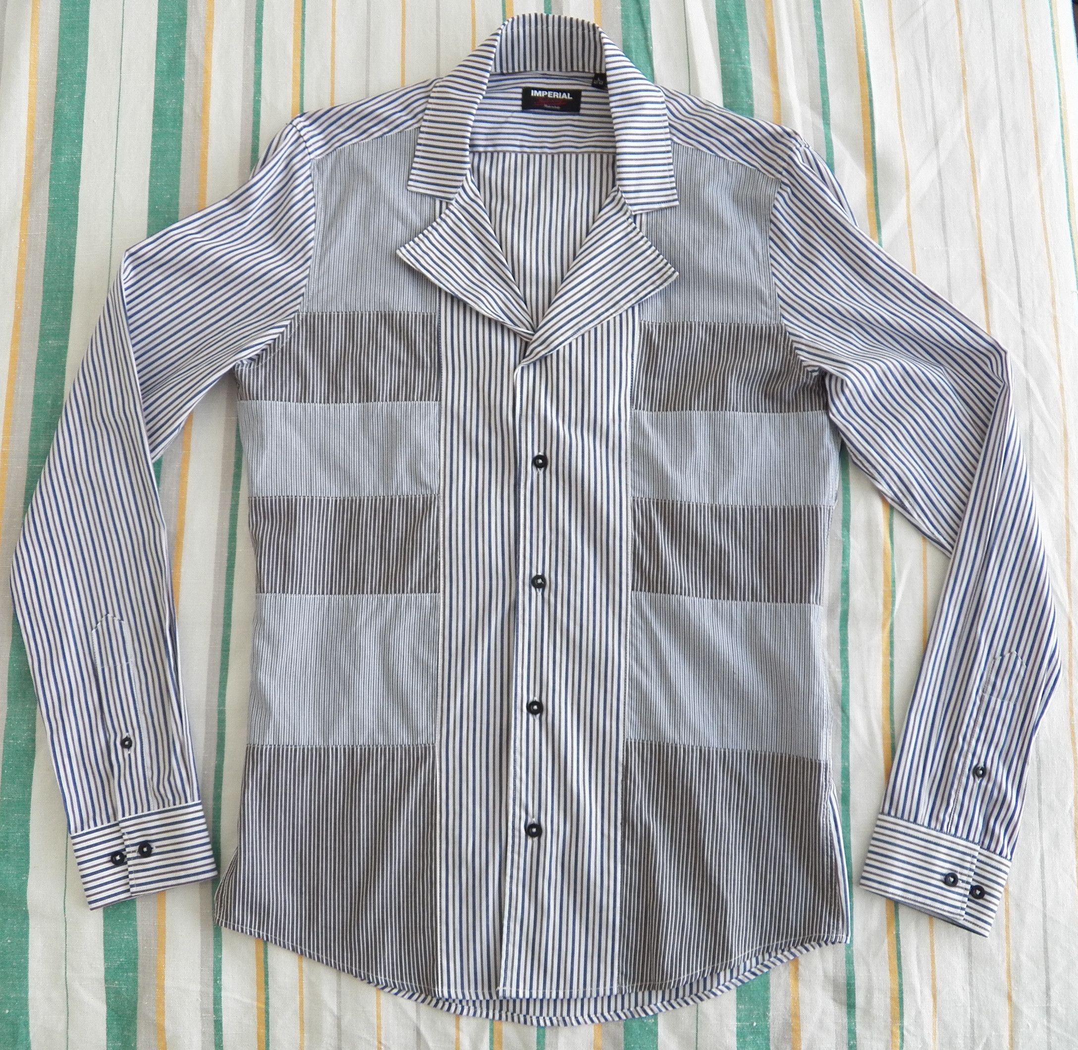 Imperial IMPERIAL Tailoring Mens Lapel Shirt Patchwork Stripe Cotton Size US L / EU 52-54 / 3 - 9 Thumbnail