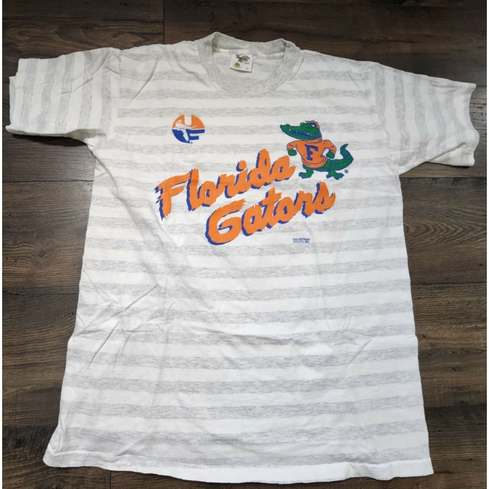 Vintage VINTAGE University of Florida Gators T Shirt Striped Crew Neck XL Gray Tennessee River Mens Slim Fit 80s Size US XL / EU 56 / 4 - 2 Thumbnail
