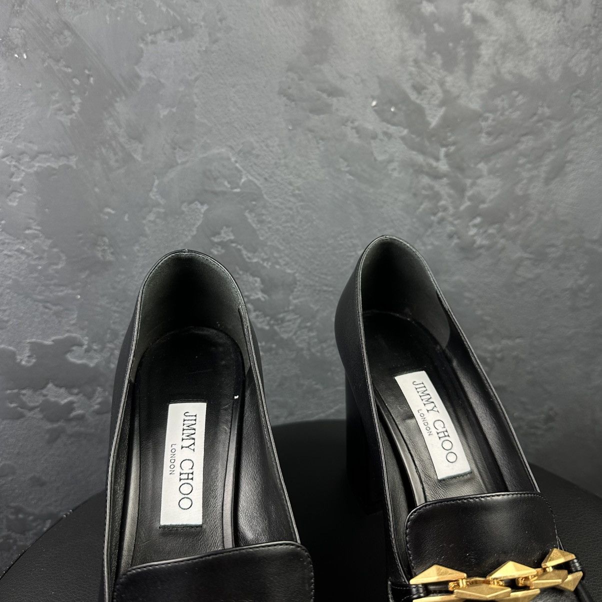 Jimmy Choo JIMMY CHOO Womens Black Diamond Tilda Leather Heeled Size US 9 / IT 39 - 12 Thumbnail