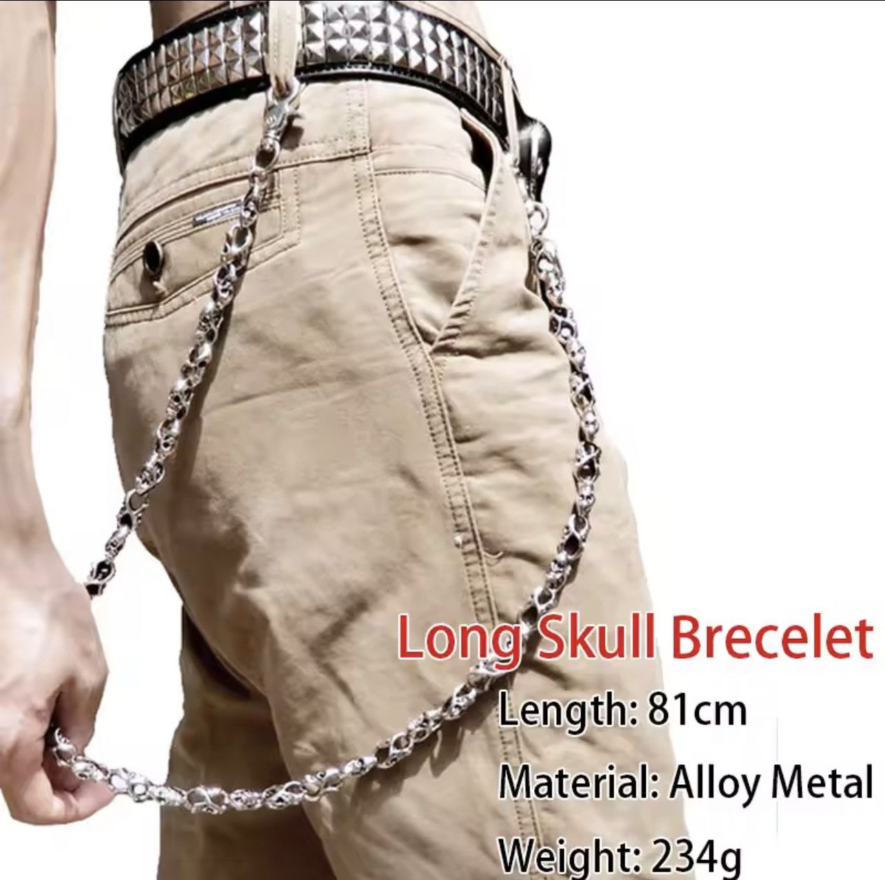 Jewelry 83Cm Alternative Creative Skull Connection Metal Pants Chain in Silver, Men's
