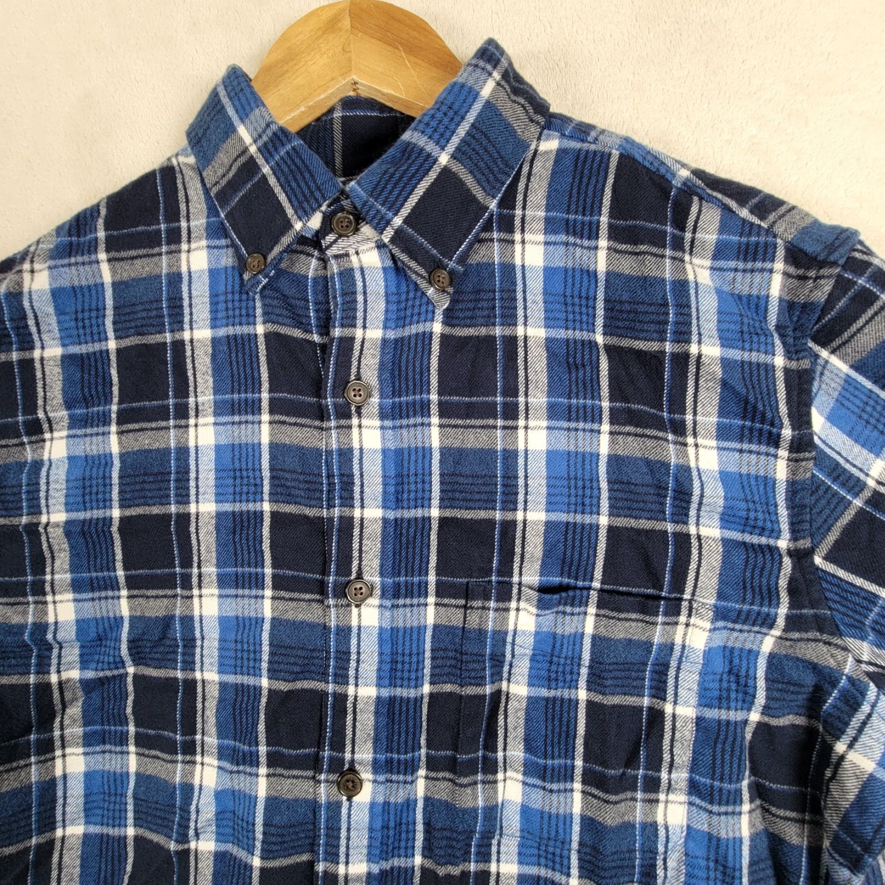 Lands' End Lands' End Button-Up Shirt Mens Flannel Blue Small Long Sleeve Winter Plaid Pocket Regular Fit 14-14.5 neck Collared Button-Up Mens Size US S / EU 44-46 / 1 - 2 Thumbnail