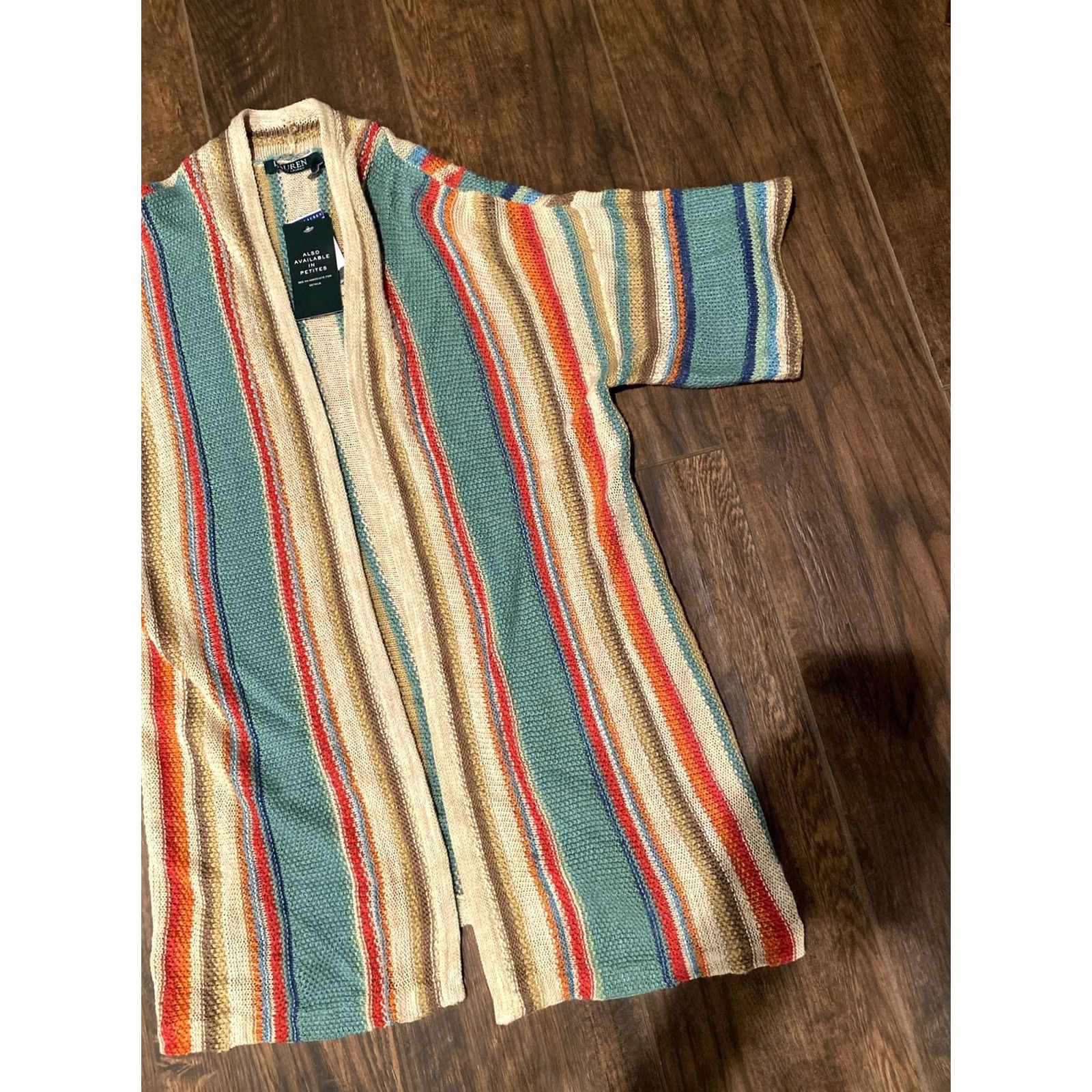 Ralph Lauren Lauren Ralph Cardigan Womens S NWT striped multi color cotton linen knit Size S / US 4 / IT 40 - 2 Thumbnail
