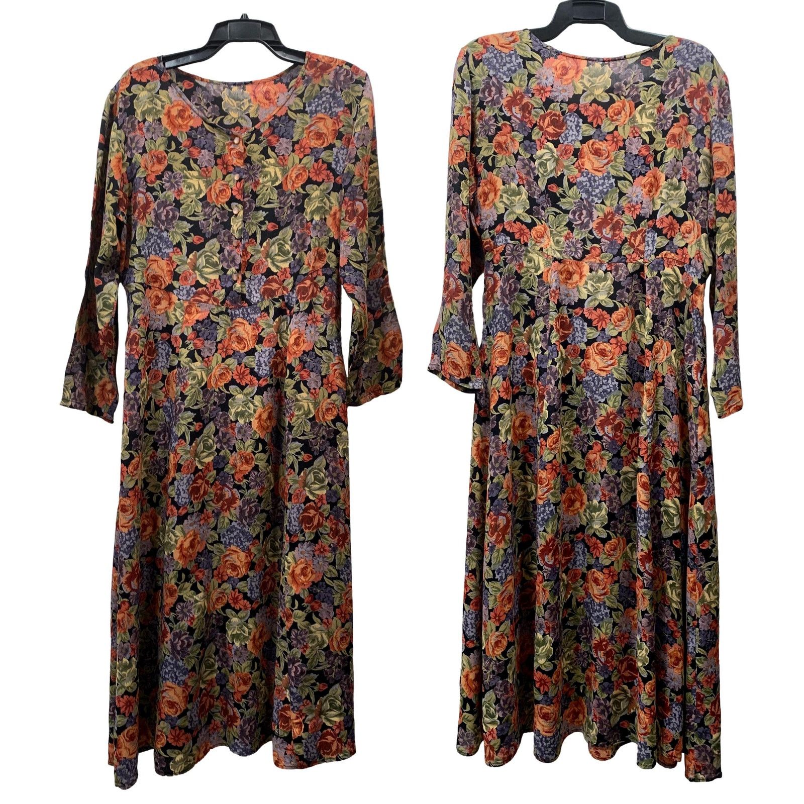Vintage 90s Bohemian Floral Rayon Midi Dress Size S / US 4 / IT 40 - 8 Thumbnail