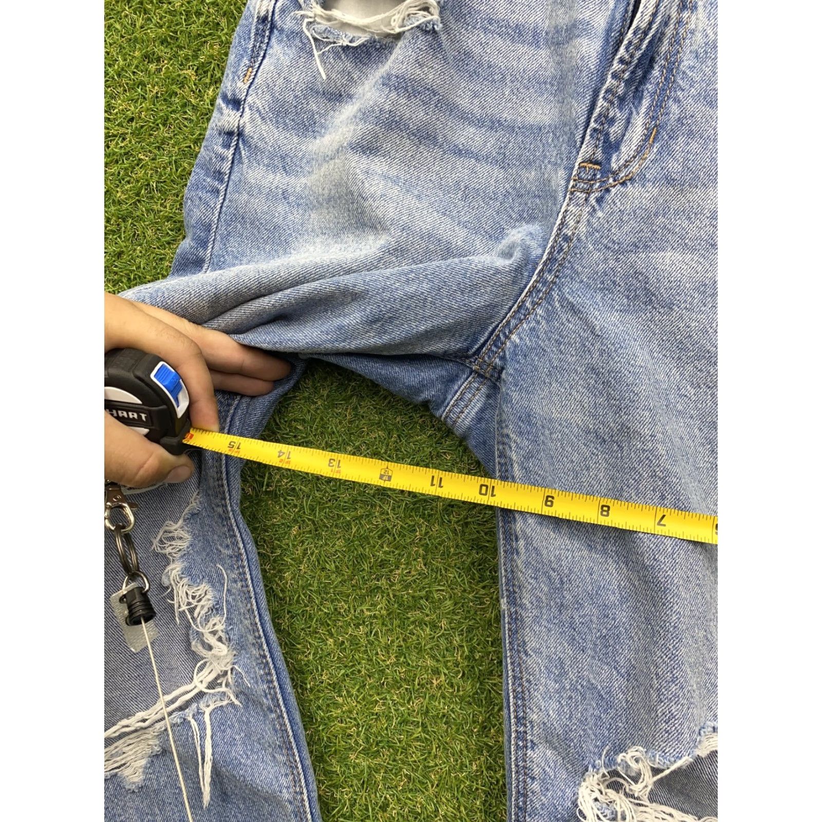 Vintage American Eagle Jeans Highest Rise Womens 4 Short Distressed Baggy Straight Denim Size 27" / US 4 / IT 40 - 3 Thumbnail