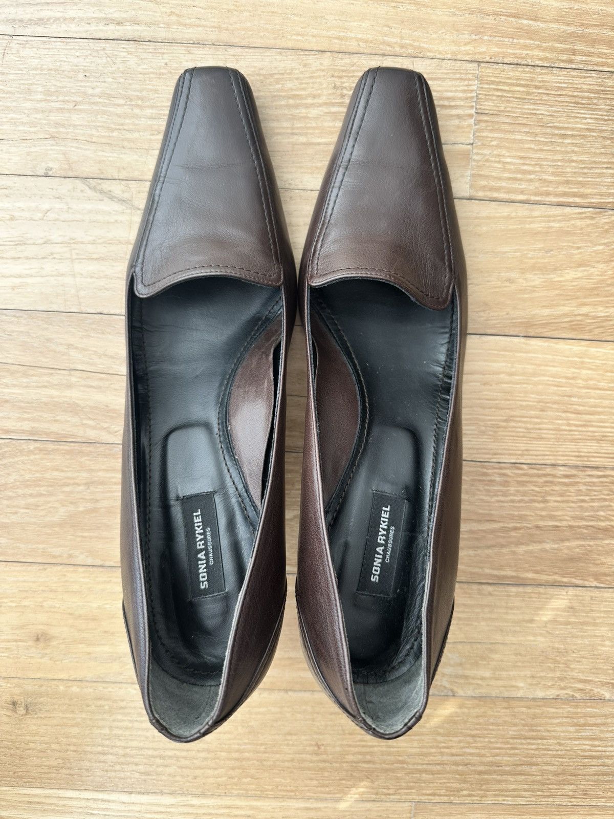 Sonia Rykiel Vintage Sonia Rykiel Dark Brown Leather Square-Toe Pumps Size US 6.5 / IT 36.5 - 1 Thumbnail