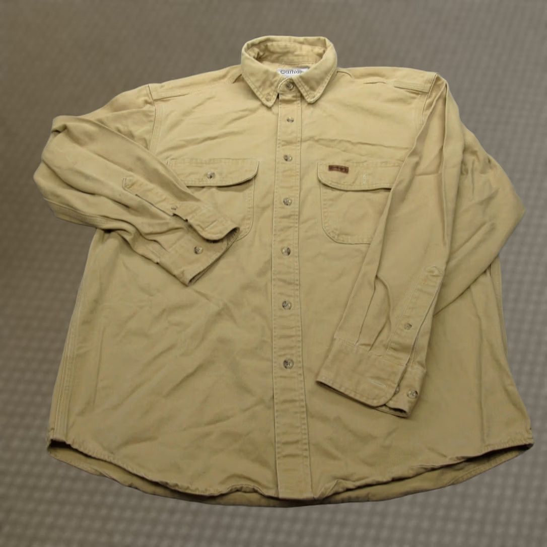 Carhartt Carhartt Shirt Mens Medium Beige Canvas Heavyweight Work Relaxed Button-Up Long Sleeve Beige Mens Button-Down Collared Canvas Shirt and Work Shirt Size US M / EU 48-50 / 2 - 1 Thumbnail