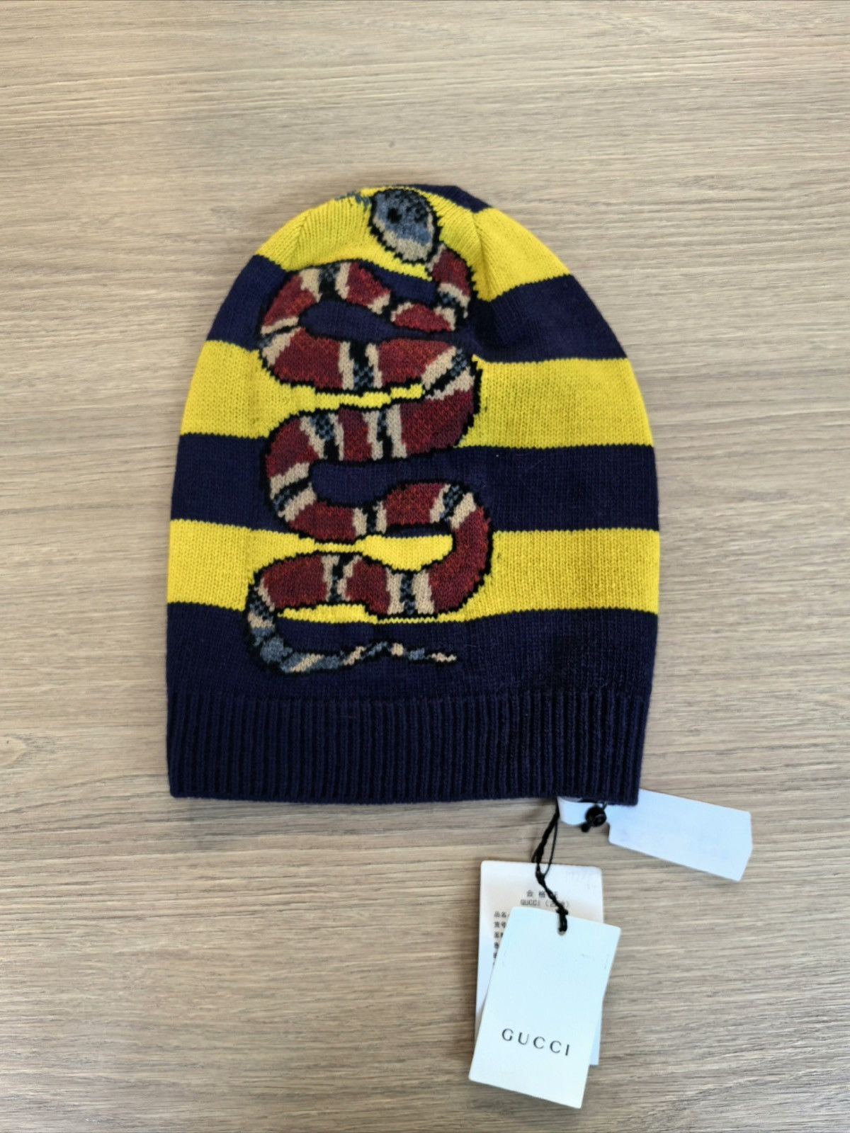 Gucci Gucci Yellow Striped Wool Knit Beanie Size ONE SIZE - 1 Thumbnail