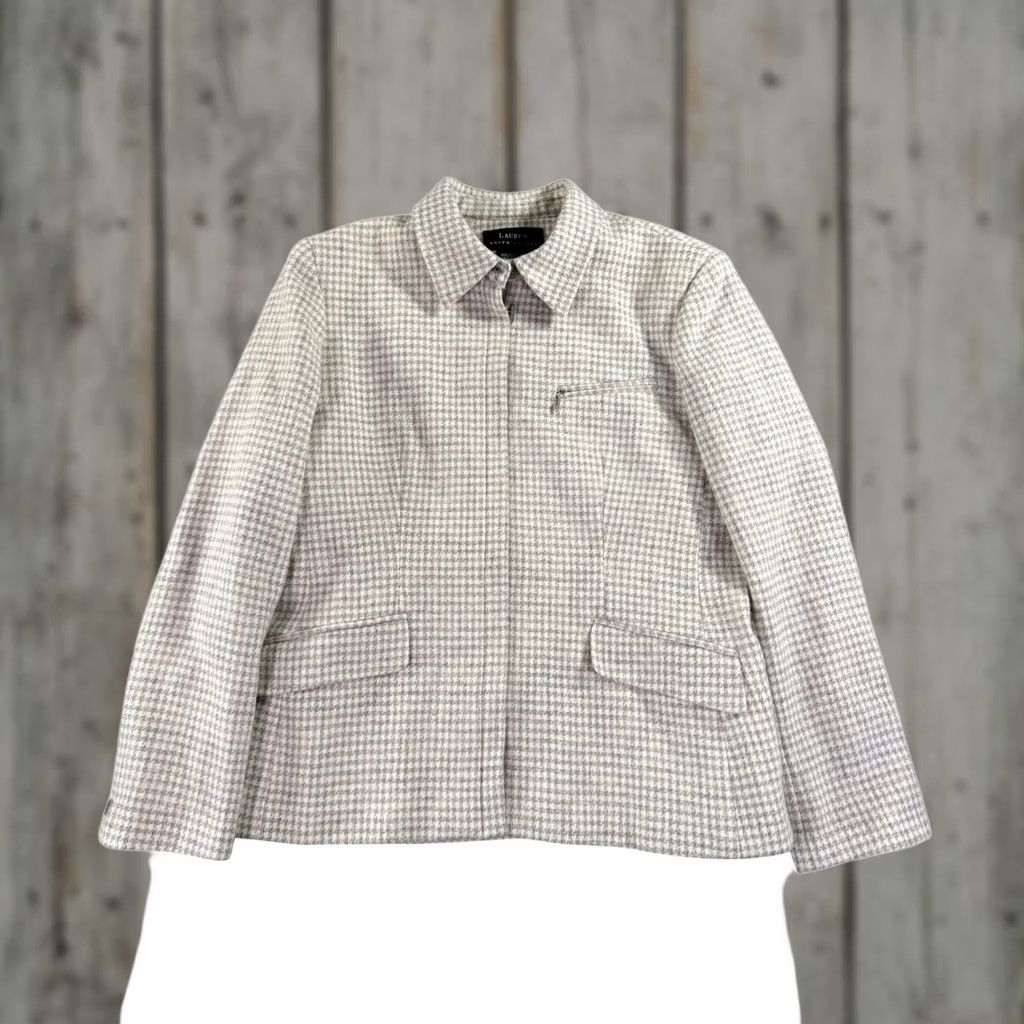 Ralph Lauren VINTAGE Lauren Ralph Lauren Houndstooth Jacket Womens Size 14 Gray Zip Front Collared Size XL / US 12-14 / IT 48-50 - 1 Thumbnail