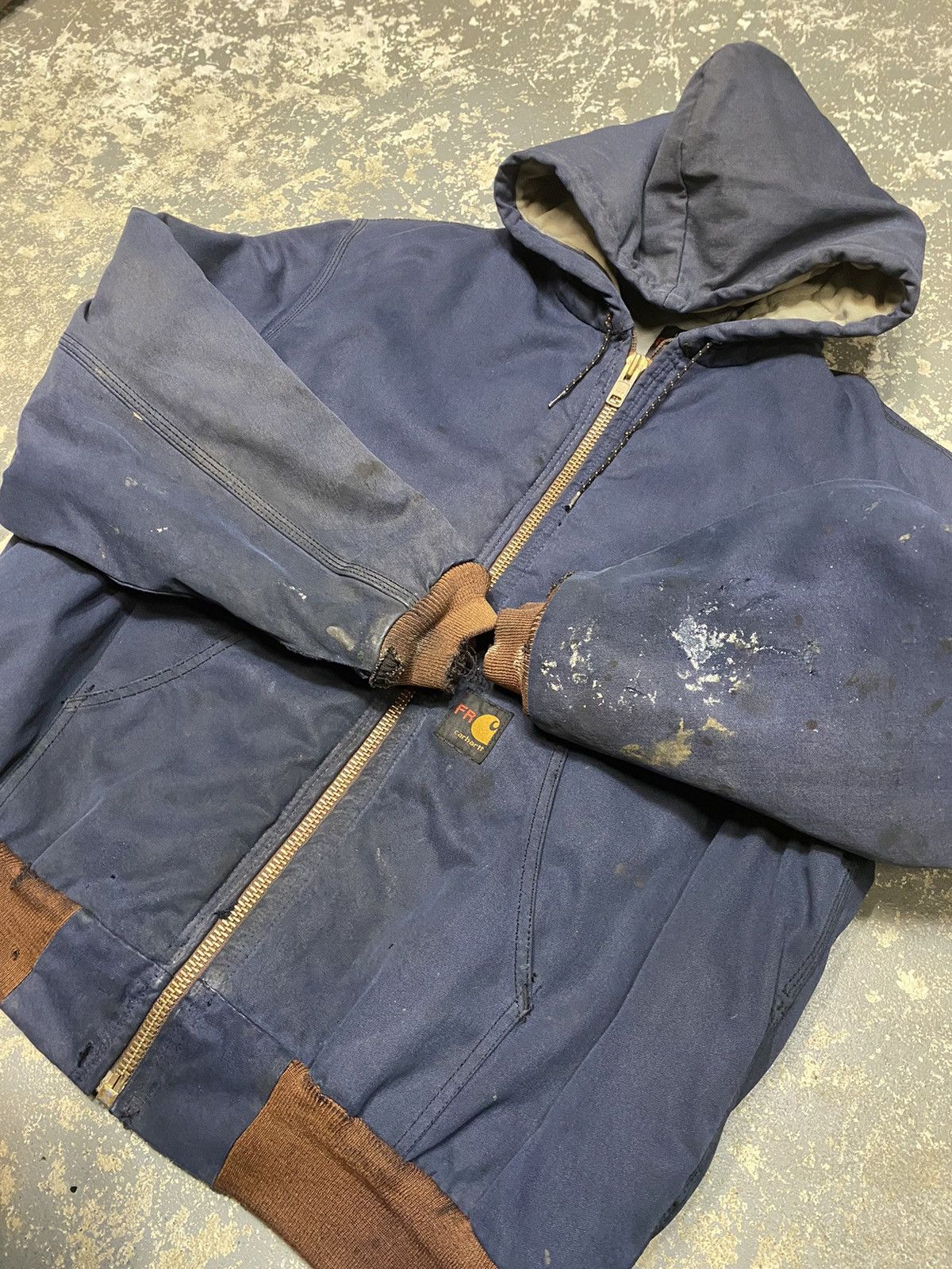 Carhartt × Vintage Vintage Carhartt FR Faded Navy Hooded Active Jacket Size US L / EU 52-54 / 3 - 4 Thumbnail