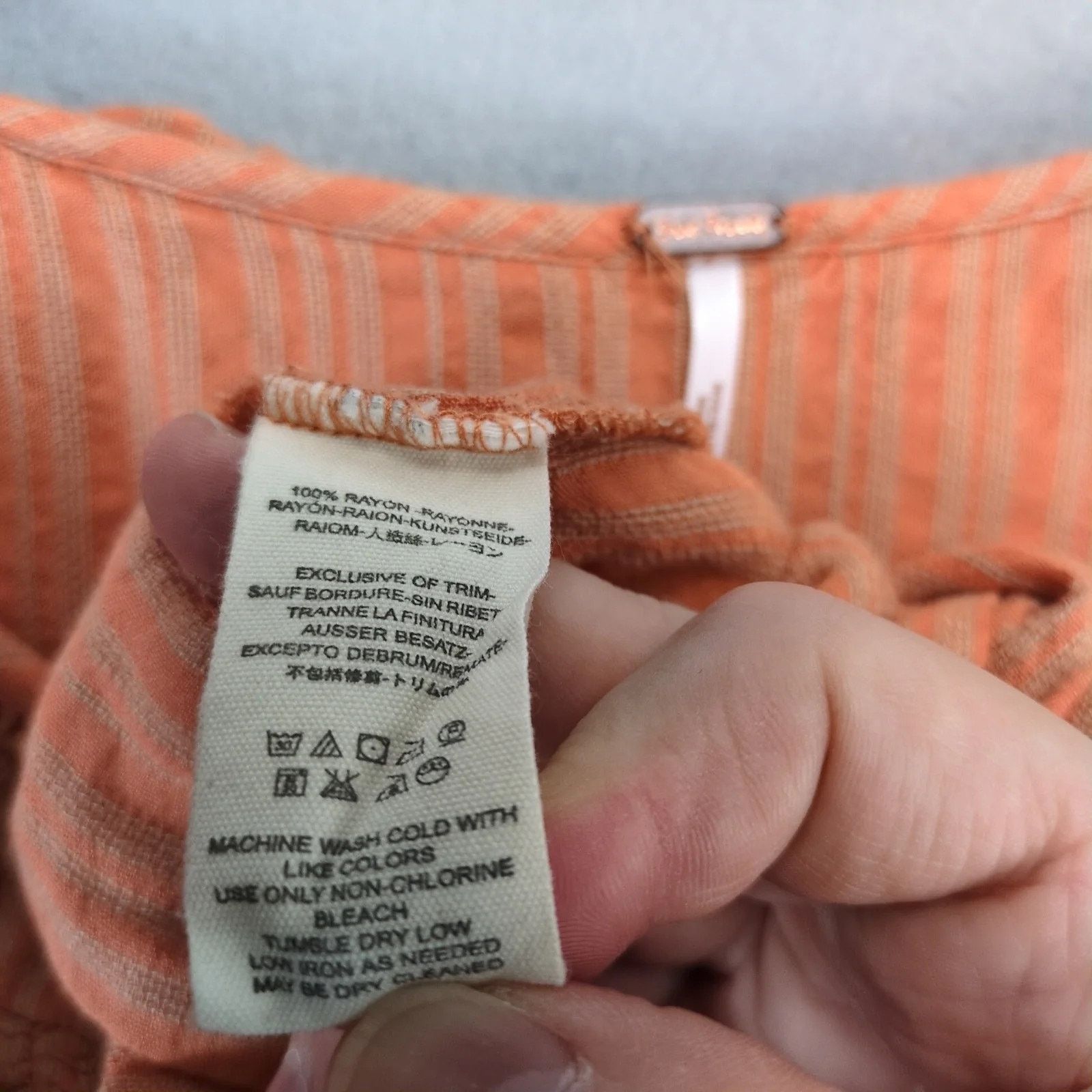 Free People Free People Orange Striped Peasant Crop Top Button Up Shirt Size M / US 6-8 / IT 42-44 - 4 Thumbnail