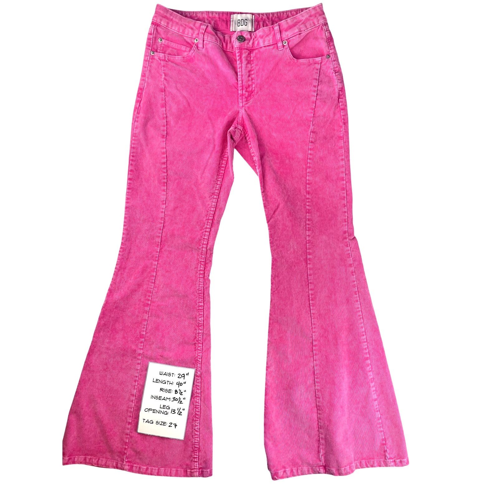 Bdg Low Rise Barbie Pink Corduroy Pants Womens (27) Flare Size 27" / US 4 / IT 40 - 5 Thumbnail