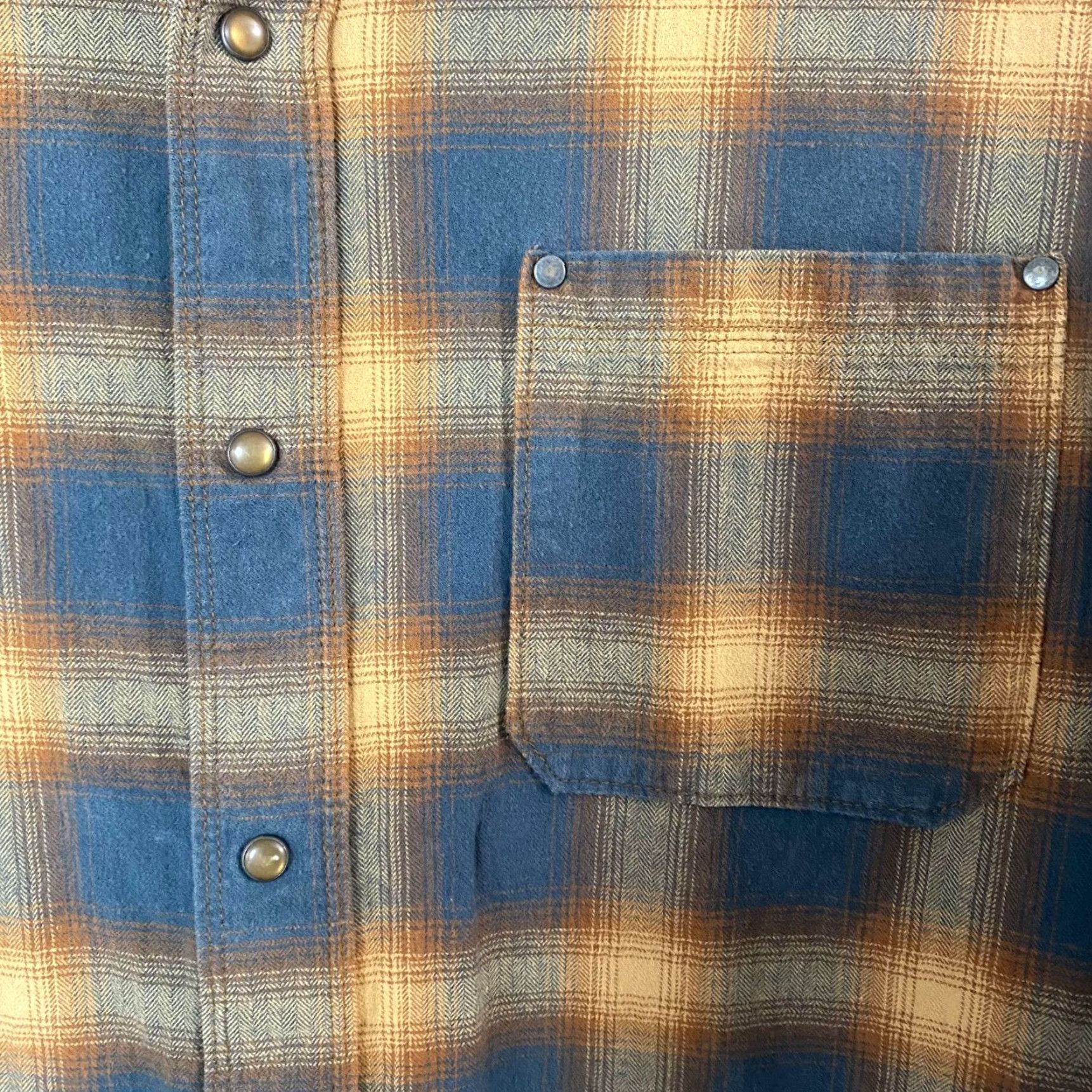 Bass Pro Shops VINTAGE RedHead Ranch Flannel Shirt Mens XL Blue/Yellow Plaid Snap-Button Shirt Size US XL / EU 56 / 4 - 7 Thumbnail