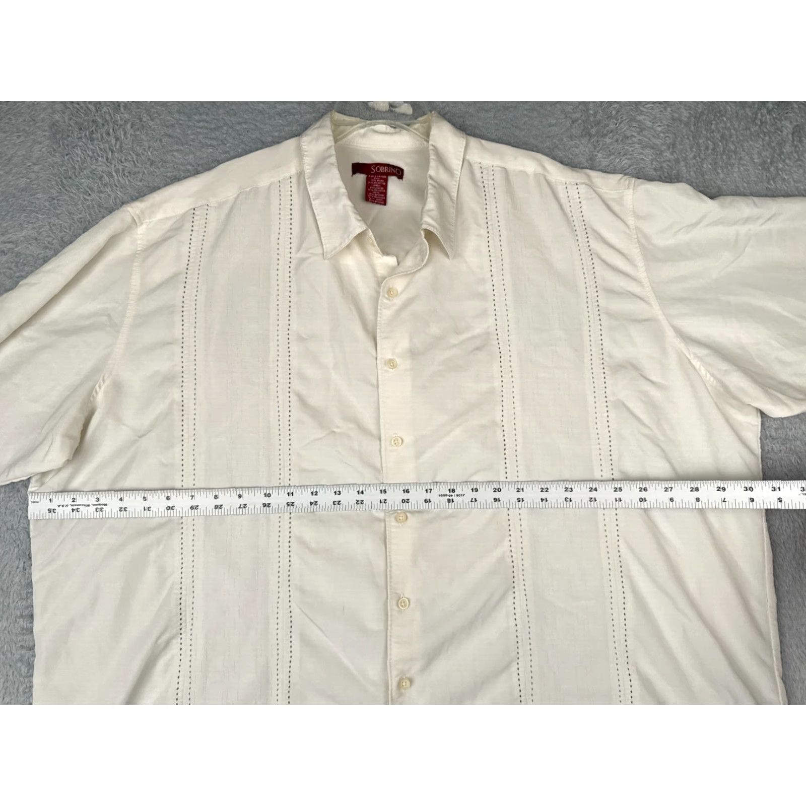 Vintage Sobrino Shirt Mens Button-Up Short Sleeve Ivory Rayon Poly Blend 4XLT Big & Tall Size US XXL / EU 58 / 5 - 7 Thumbnail