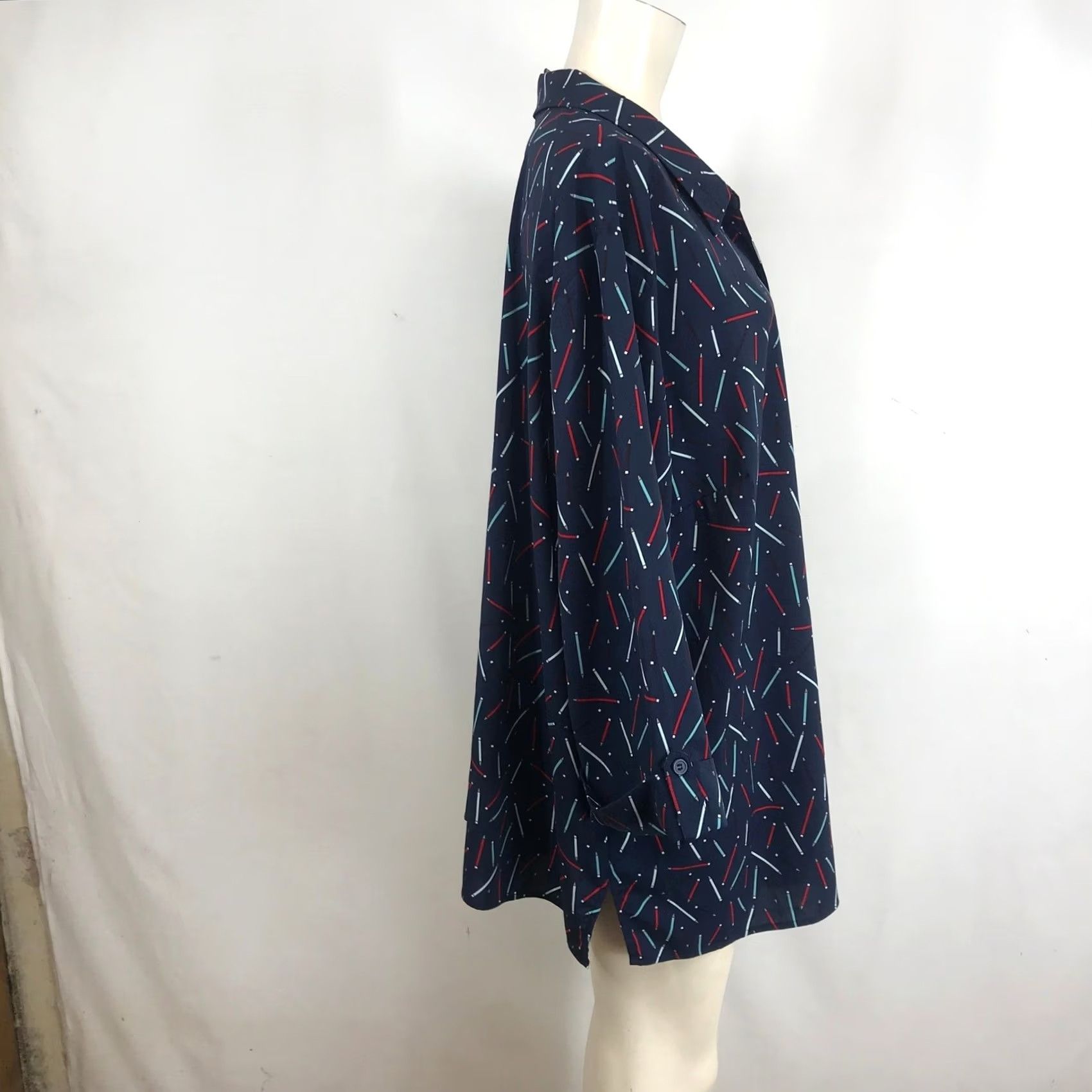 Vintage Catherines Womens Plus Size Tunic Top - Navy Blue Pencil Print Blouse Size 4XL / US 24-26 - 4 Thumbnail