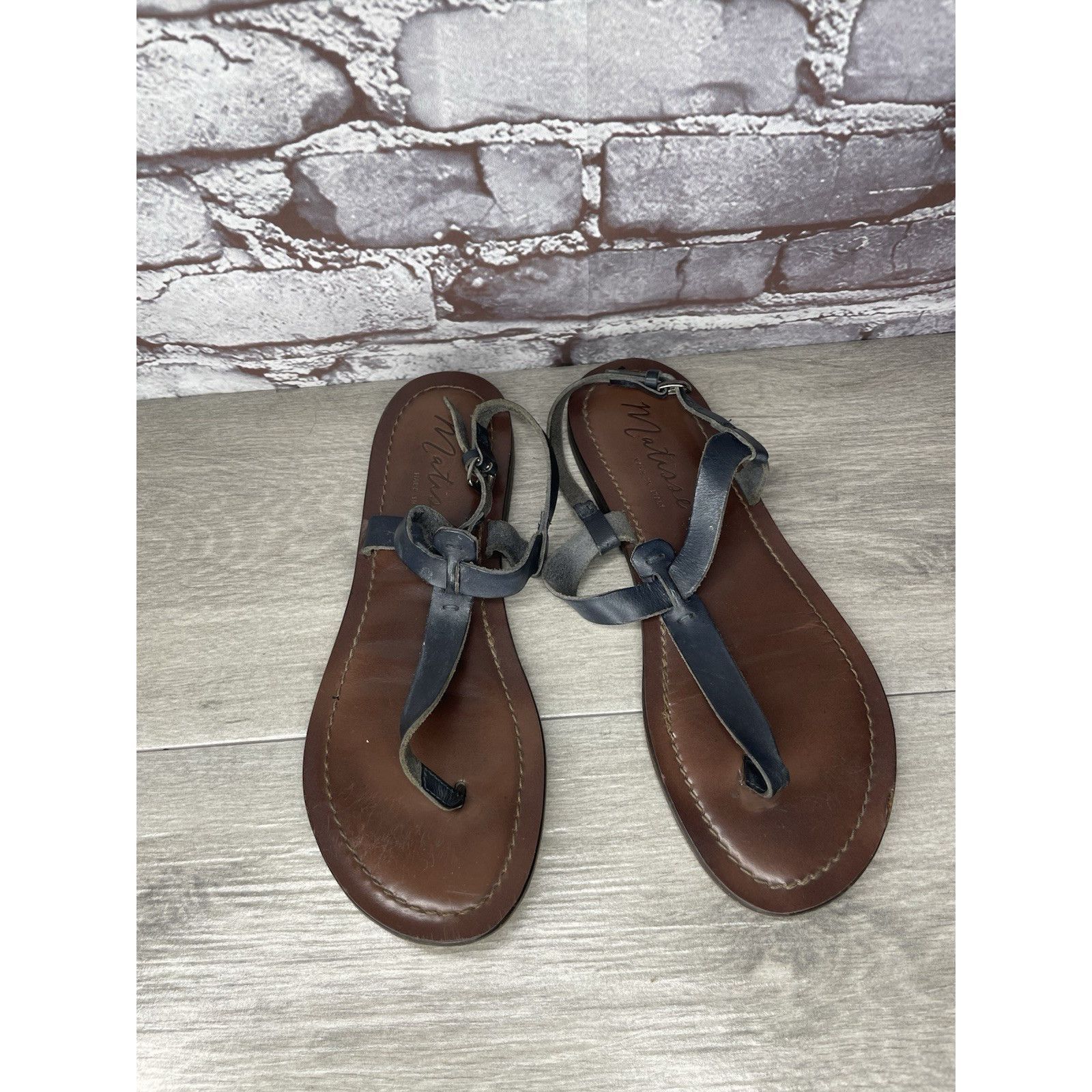 Matiere Studio Matisse Blue Leather Thong Strap Flat Sandals Women Sz 10M U Size US 10 / IT 40 - 10 Thumbnail