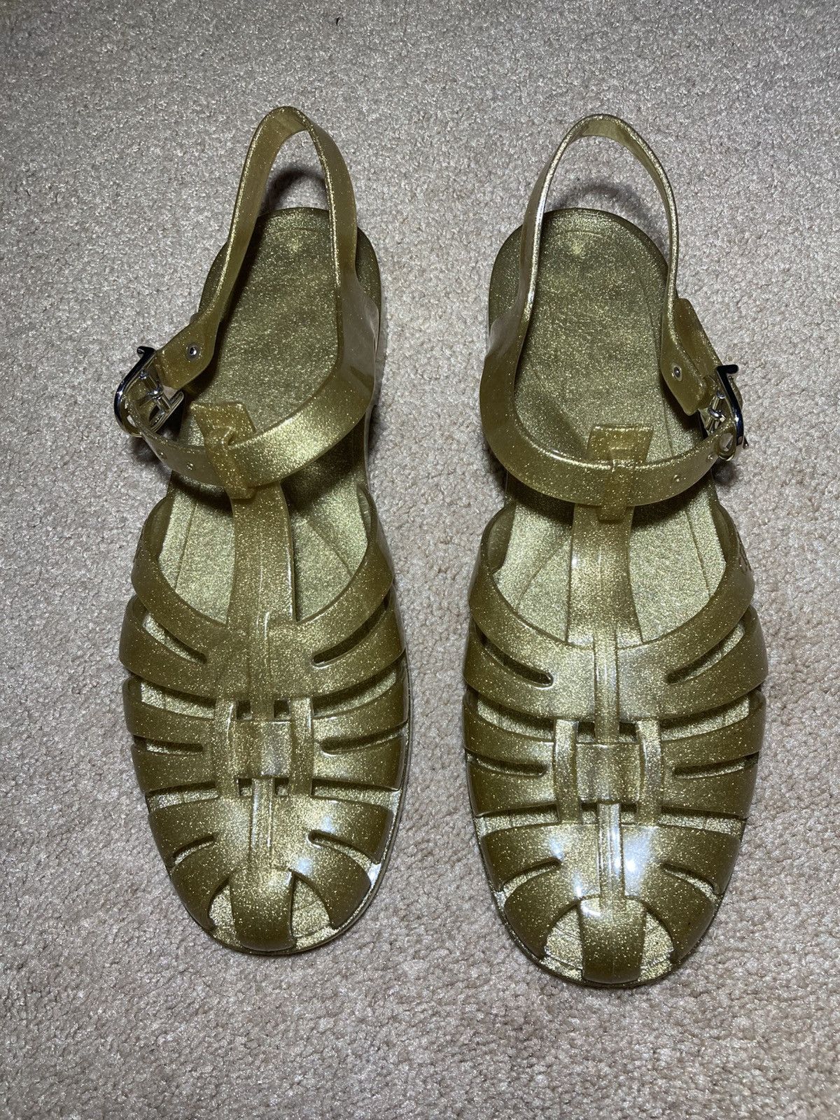 Celine × Hedi Slimane SS20 Celine Hedi Slimane Jelly Sandals 41 Gold Speckle Size US 8 / EU 41 - 2 Thumbnail
