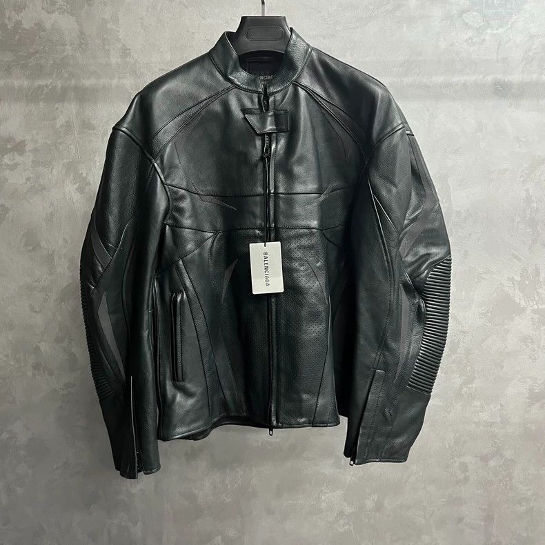 Balenciaga Black solid glossy stand-up collar zip-up long-