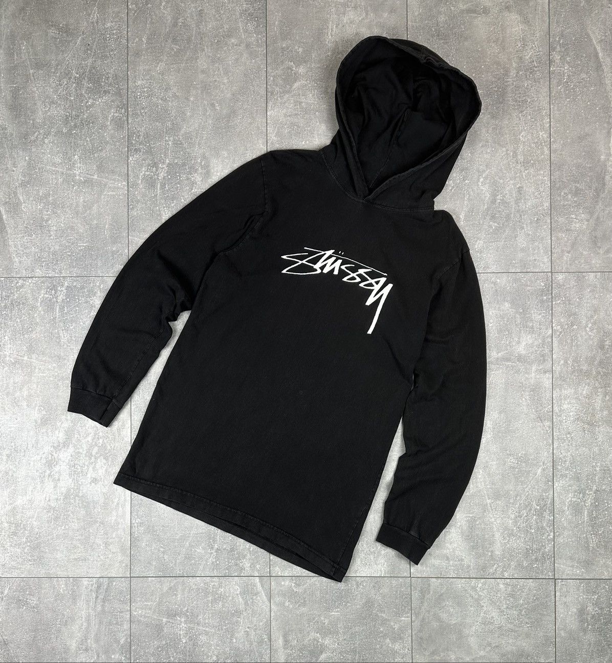 Stussy Stussy Mens Overprint Logo Hooded Long Sleeve Y2K Size US M / EU 48-50 / 2 - 1 Thumbnail