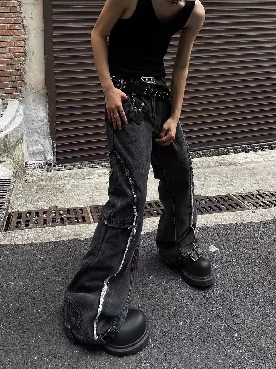 Japanese Brand × Jean Vintage raw edge patchwork distressed bootcut jeans Size US 34 / EU 50 - 2 Thumbnail