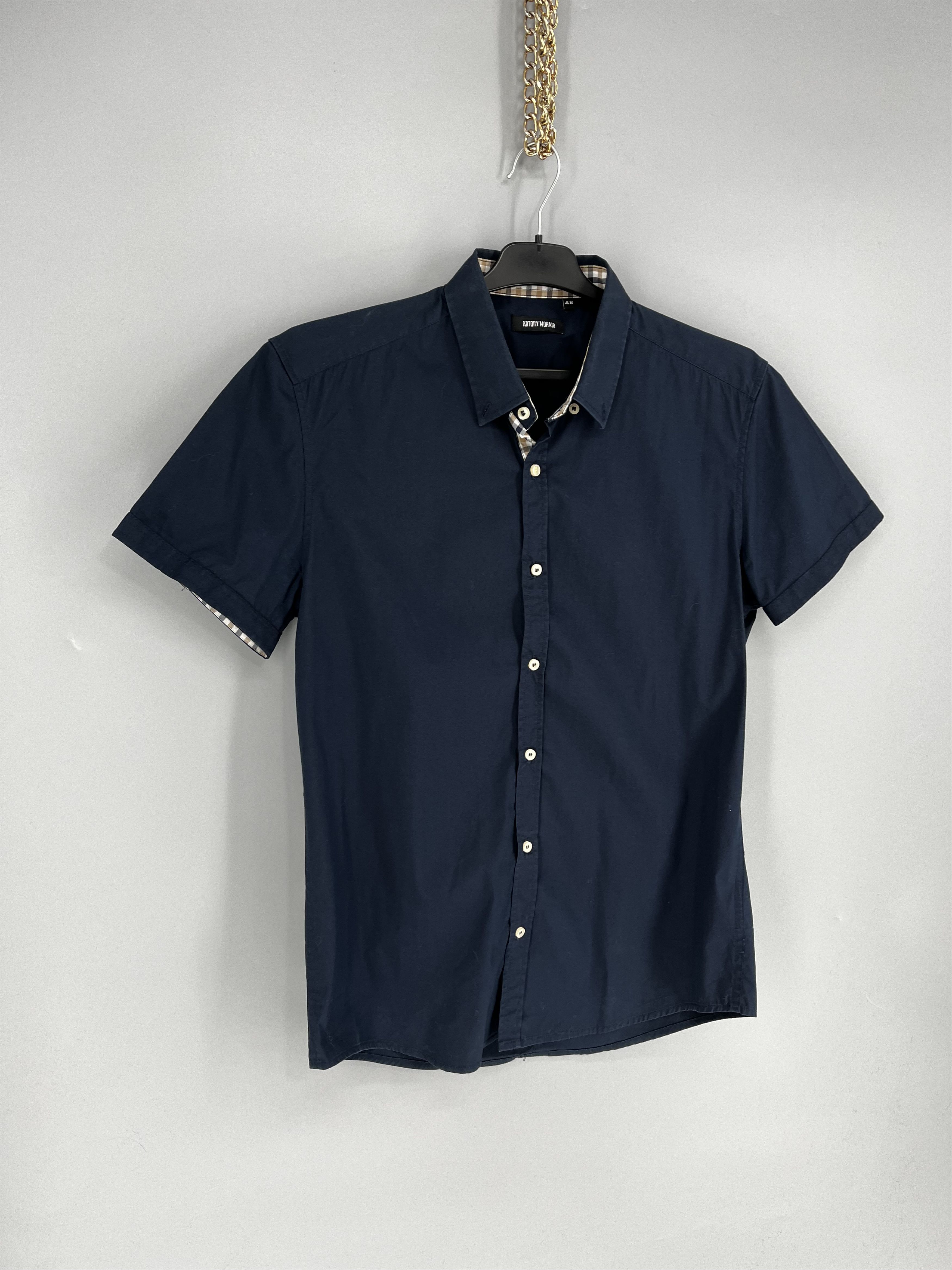 Antony Morato MENS ANTONY MORATO Slim Navy Black Button Casual Dress Shirt Size US M / EU 48-50 / 2 - 2 Thumbnail