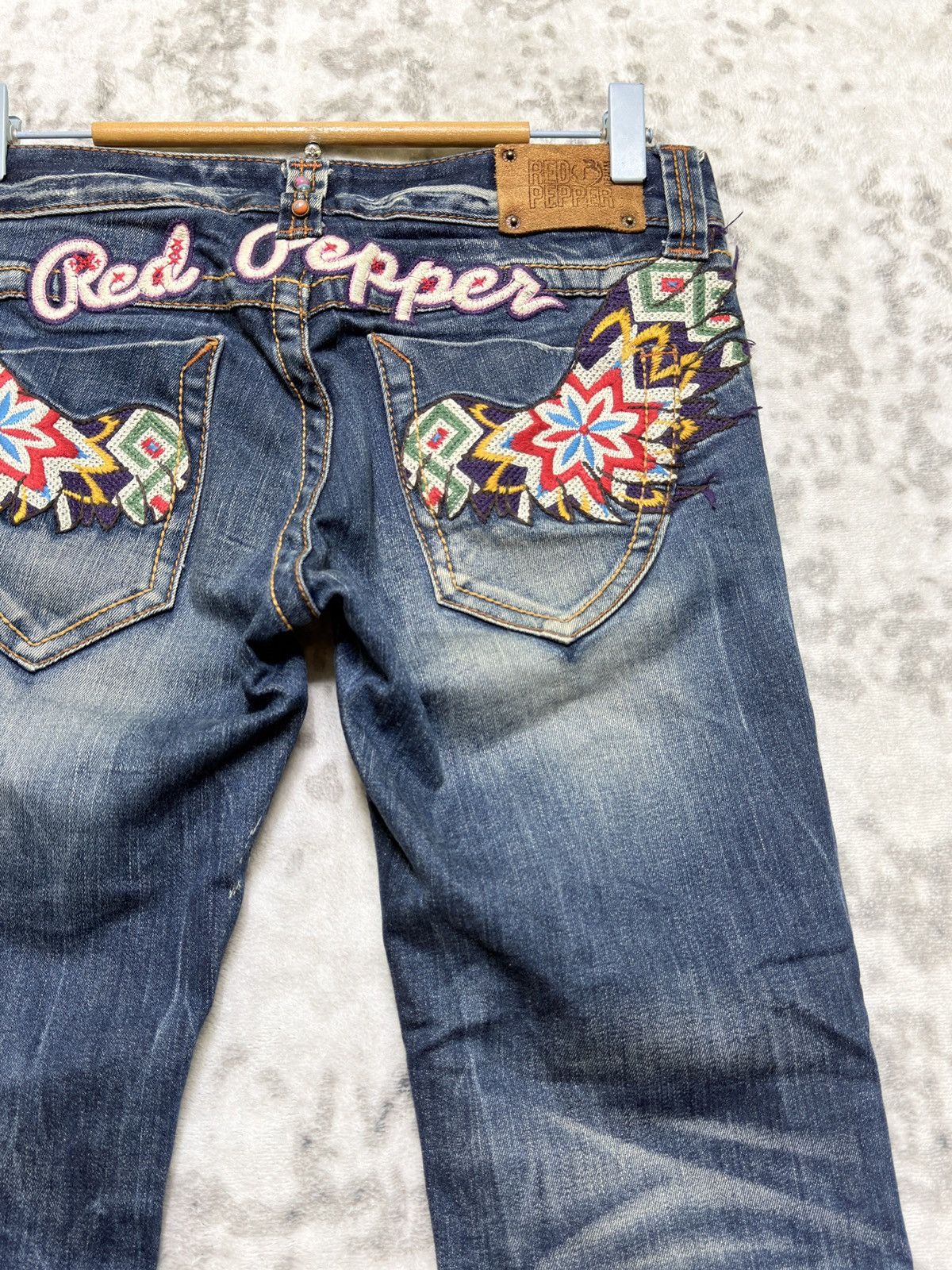 Hysteric Glamour Red Pepper Y2K Mud Wash Embroidered Wing Flare Bootcut Jeans Size US 28 / EU 44 - 10 Thumbnail