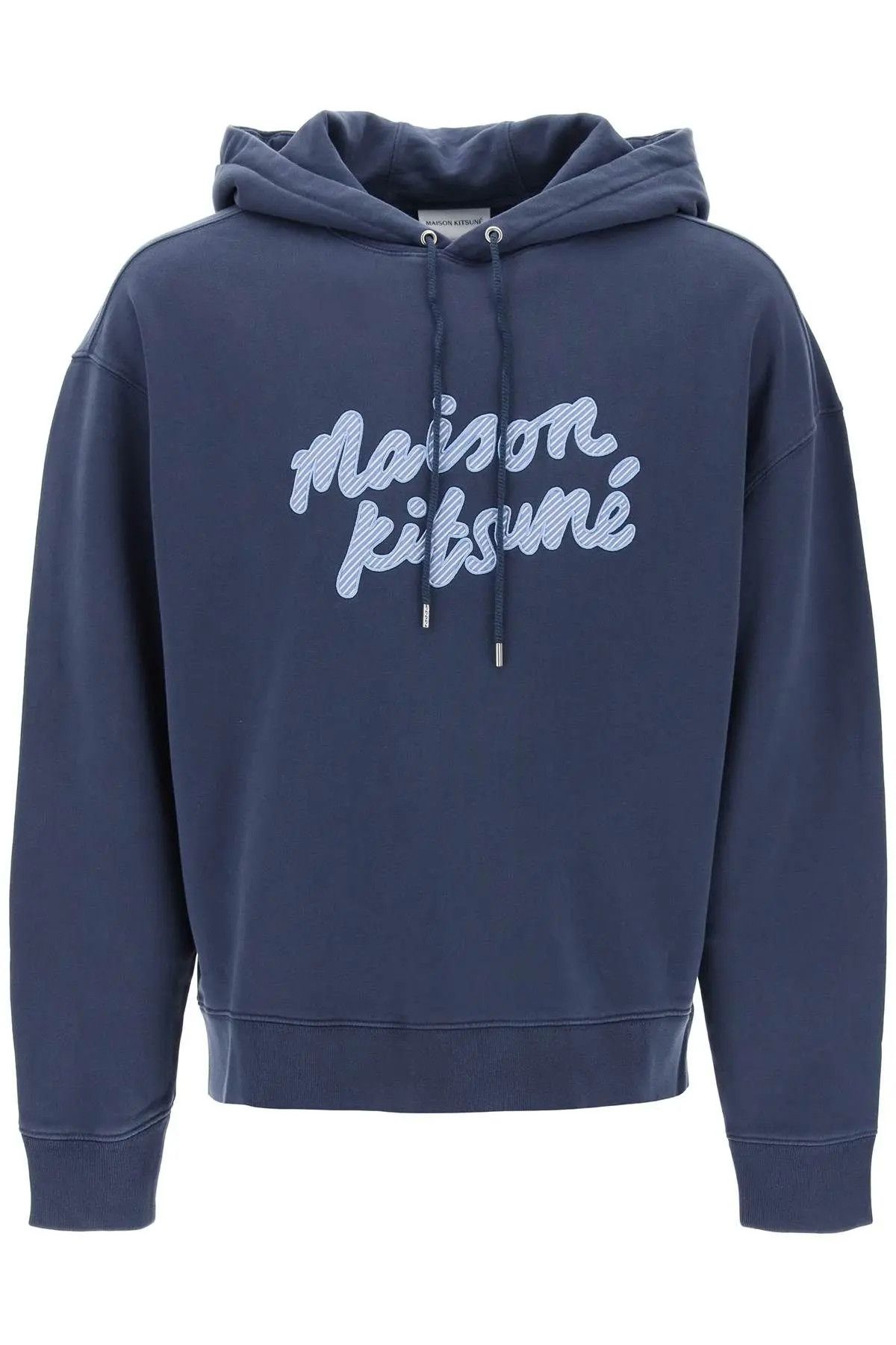 Image of Maison Kitsune O1S22I1N0324 Embroidered Logo Hooded Sweatshirt In Blue, Men's (Size Small)