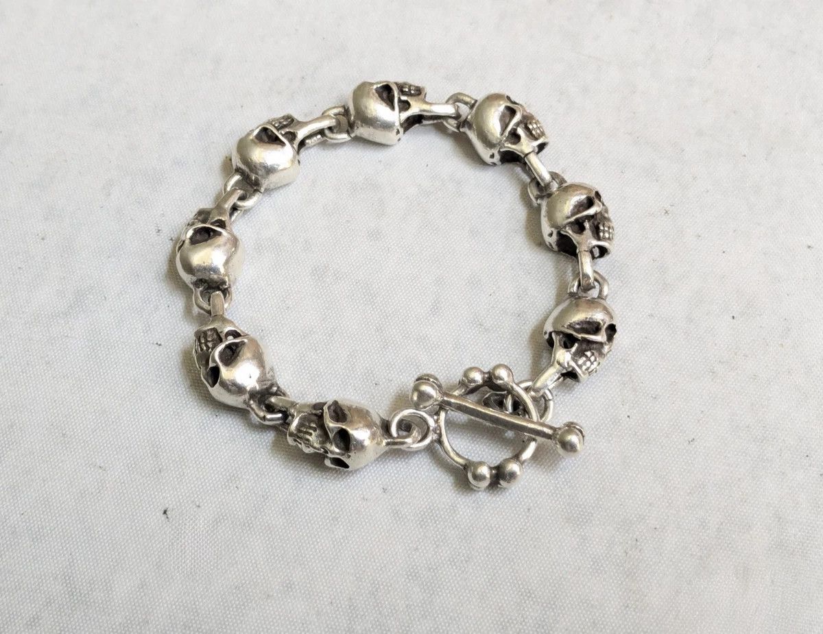 Jewelry Vintage Sterling Silver Skull Bracelet 7.5" Skeleton Mexico Size ONE SIZE - 1 Thumbnail