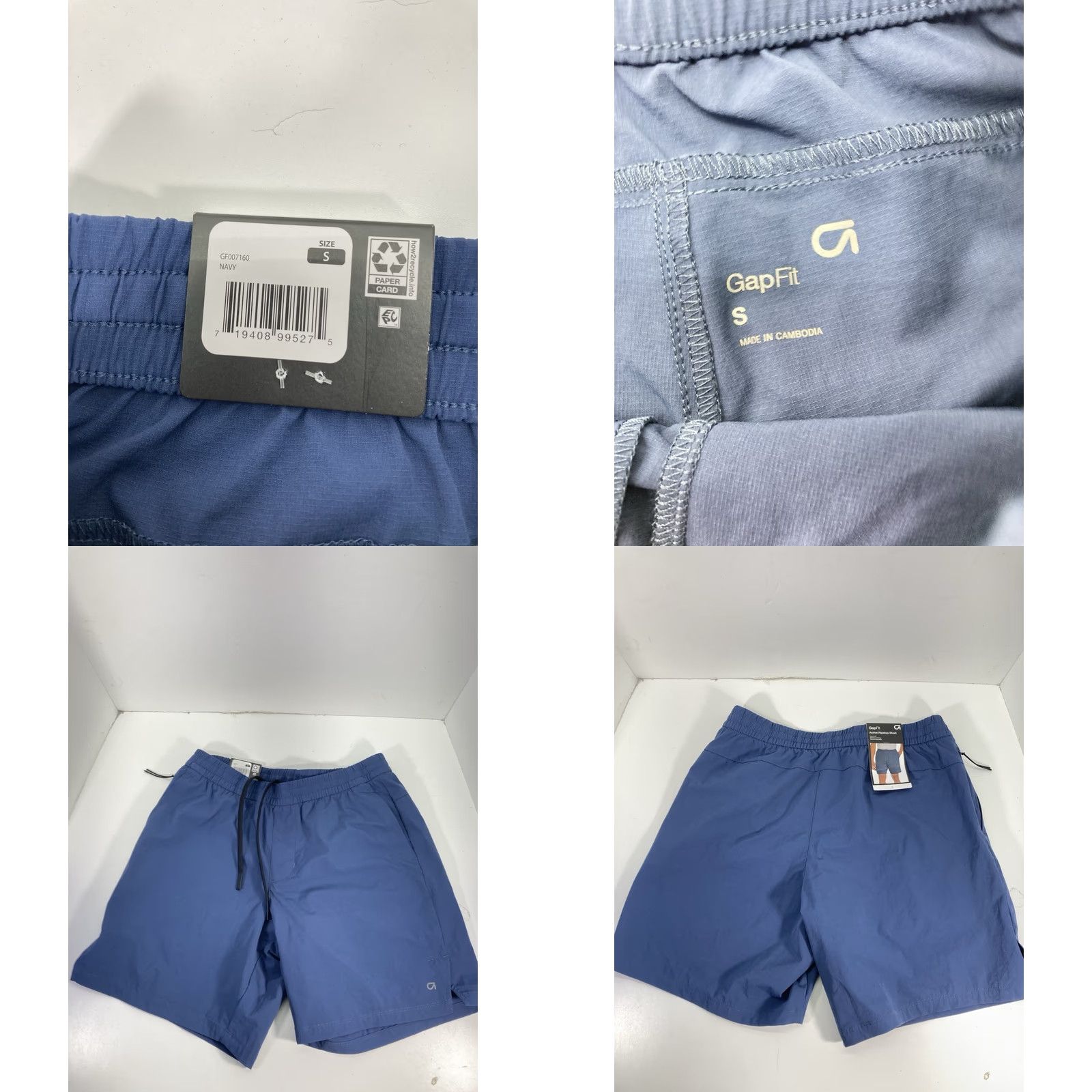 Gap Gap Fit Active Ripstop Shorts Men S 30X7 Blue Drawstring Pocket Elastic Waist Chino Pockets Mens Size US 29 - 8 Thumbnail