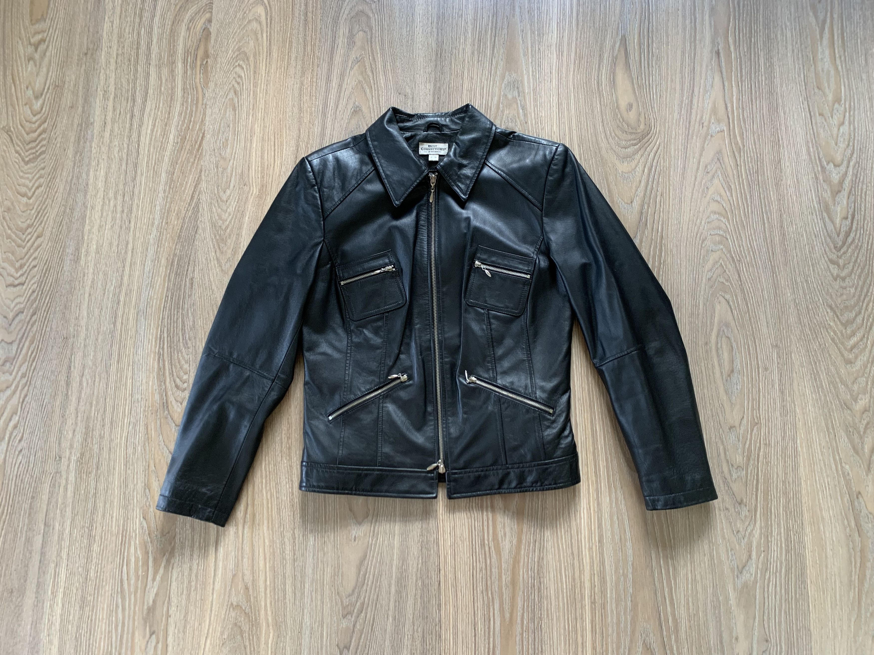 Other Vintage Best Connections Black Leather Zip Pocket Jacket Size M / US 6-8 / IT 42-44 - 1 Thumbnail